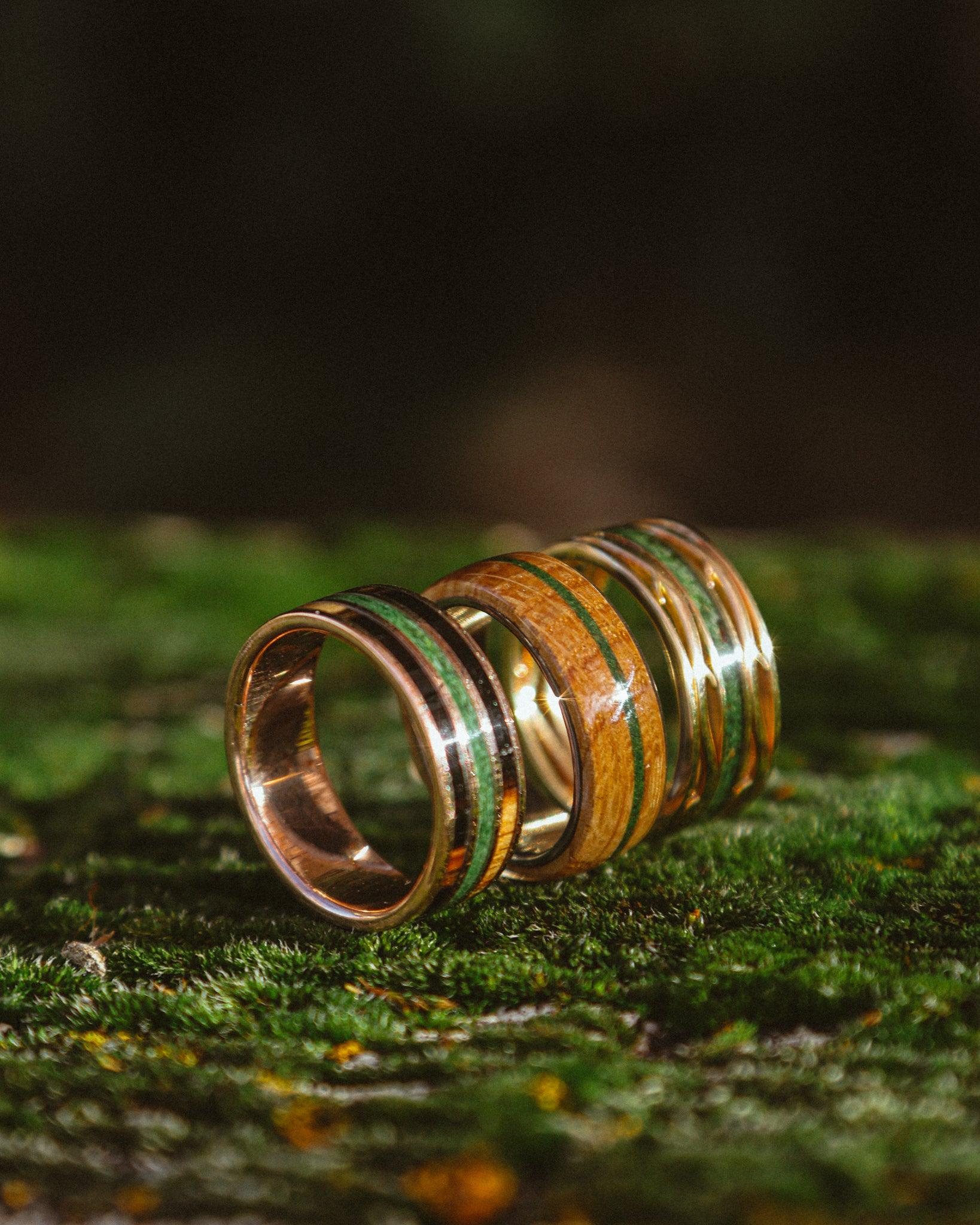 MOSS & MOSS AGATE WEDDING RINGS-Staghead Designs