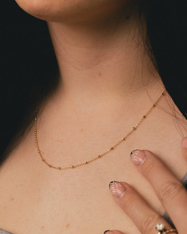 FACETED BEAD SATURN CHAIN NECKLACE IN 14K YELLOW GOLD-6