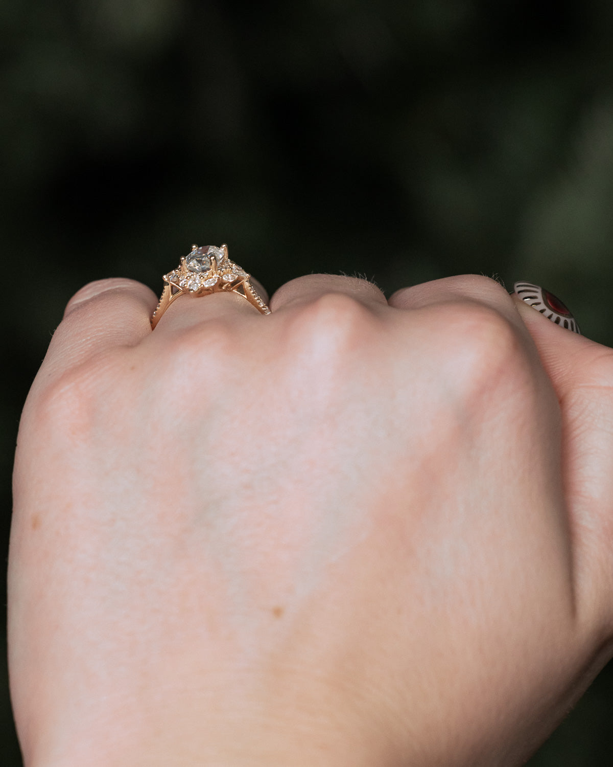 "NORTH STAR" - OVAL ENGAGEMENT RING WITH DIAMOND HALO - READY TO SHIP-Staghead Designs