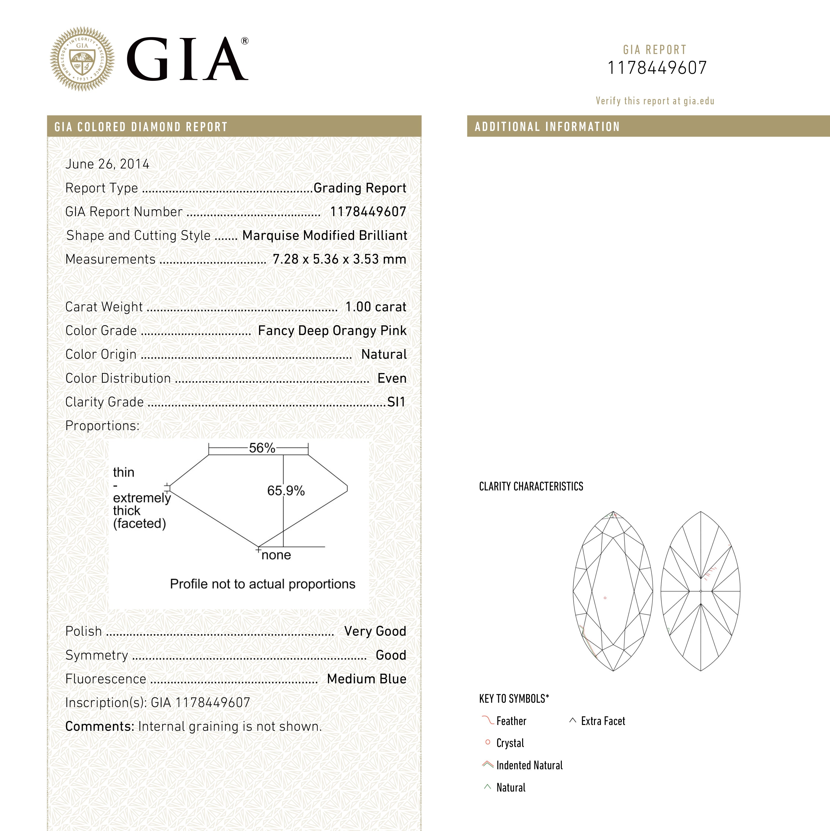 1.00ct 7.28x5.36x3.53mm GIA SI1 Fancy Deep Orangy Pink Marquise Brilliant 🇦🇺 24109-01-Staghead Designs