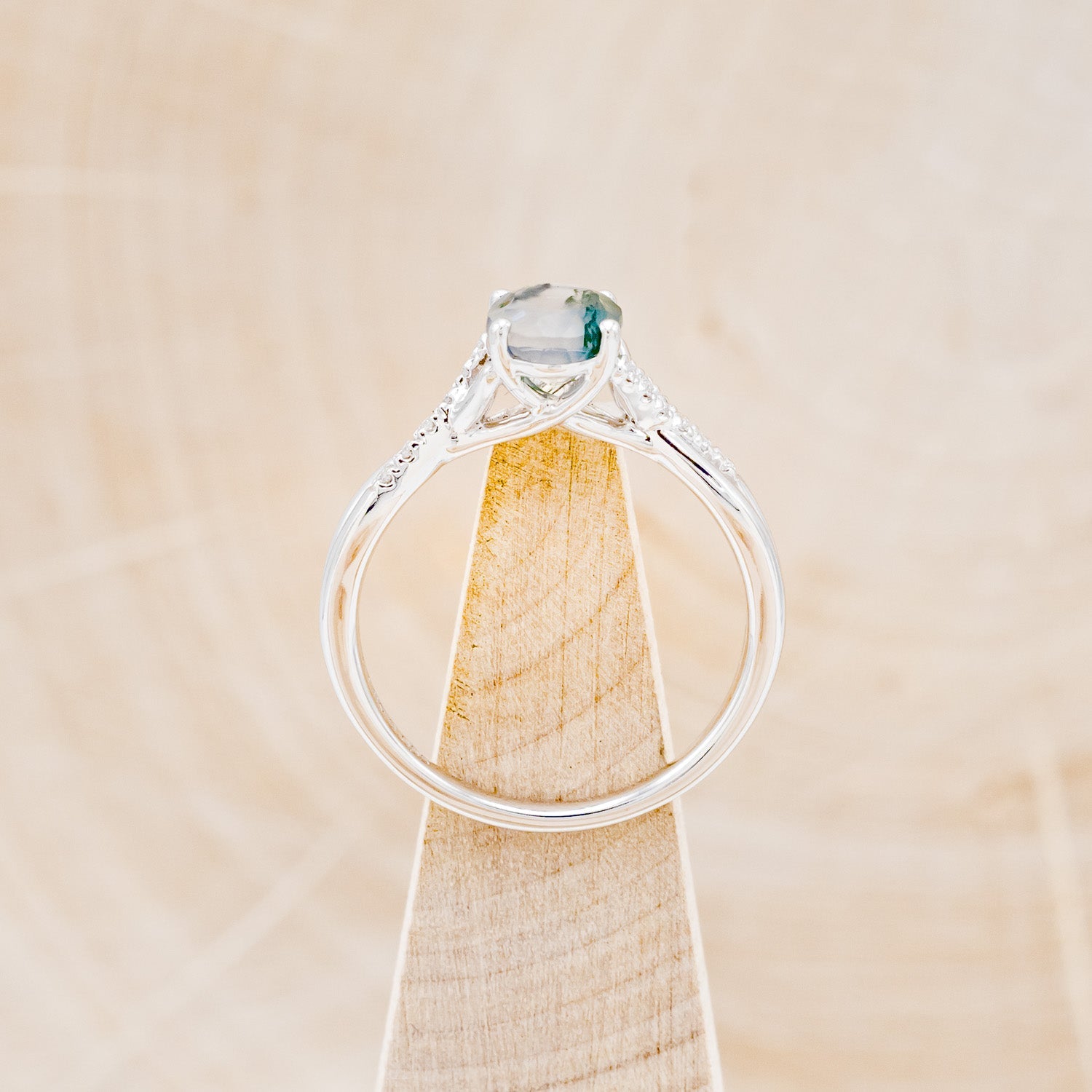 "ROSLYN" - OVAL MOSS AGATE ENGAGEMENT RING WITH DIAMOND ACCENTS - EXPEDITED-14