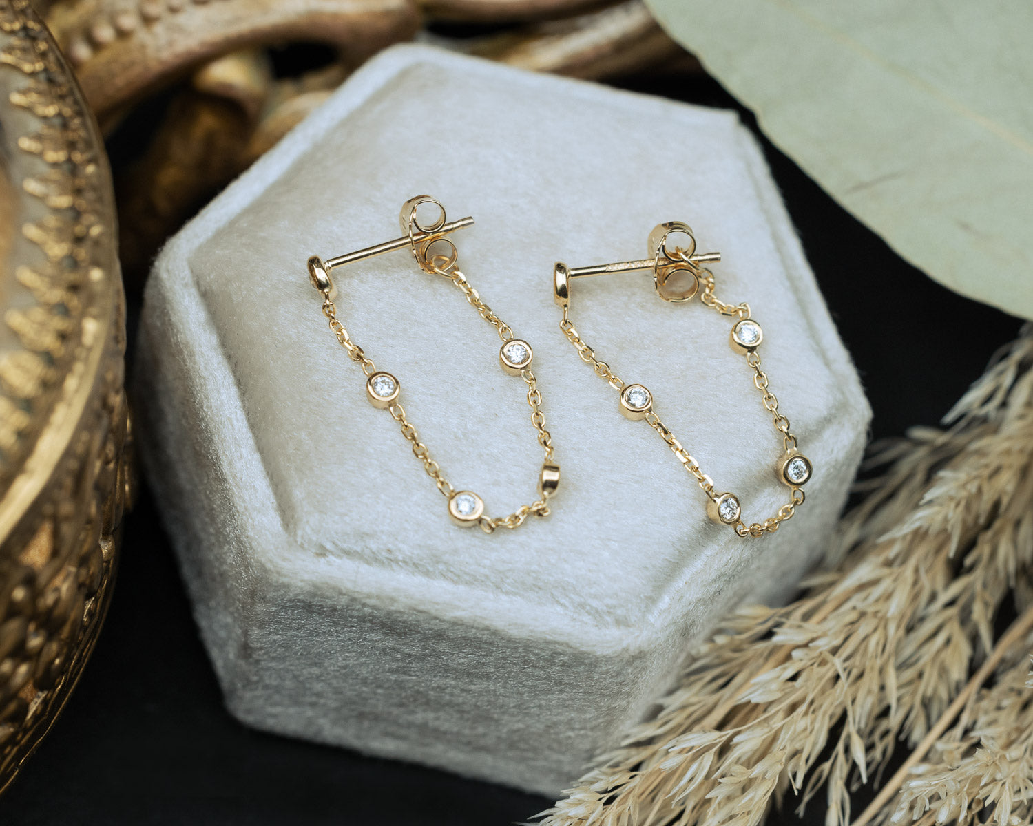 1/6CTW BEZEL SET DIAMOND CHAIN EARRINGS-Staghead Designs