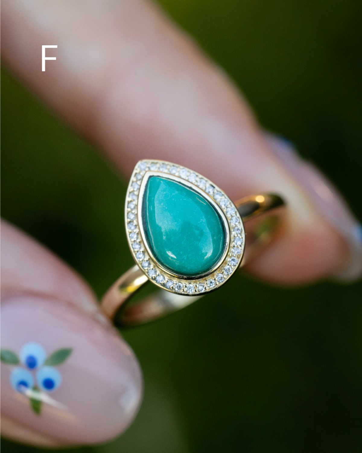 "TERRA" - PEAR-SHAPED TURQUOISE ENGAGEMENT RING WITH DIAMOND HALO - READY TO SHIP-Staghead Designs