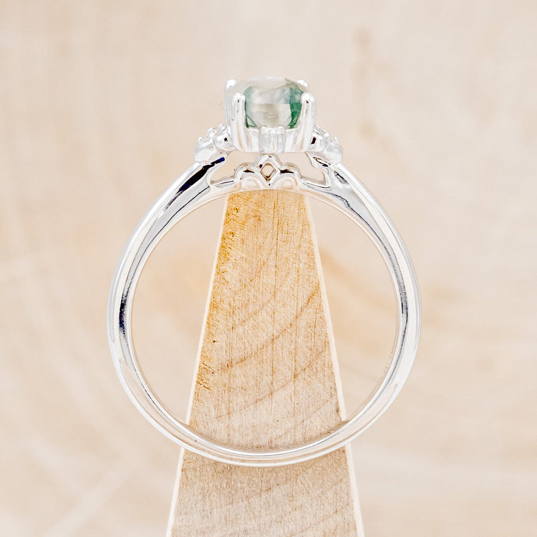 MATCHING SET OF "ZELLA" MOSS AGATE & "DYAD" MOSS & ANTLER INLAY WEDDING RINGS-7
