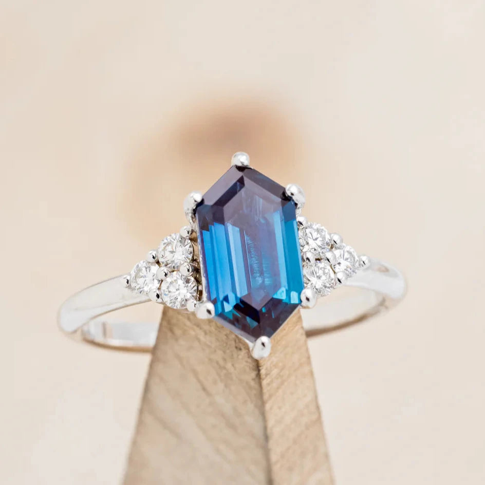 "OCTAVIA" - ELONGATED HEXAGON CUT ENGAGEMENT RING WITH DIAMOND ACCENTS-Staghead Designs