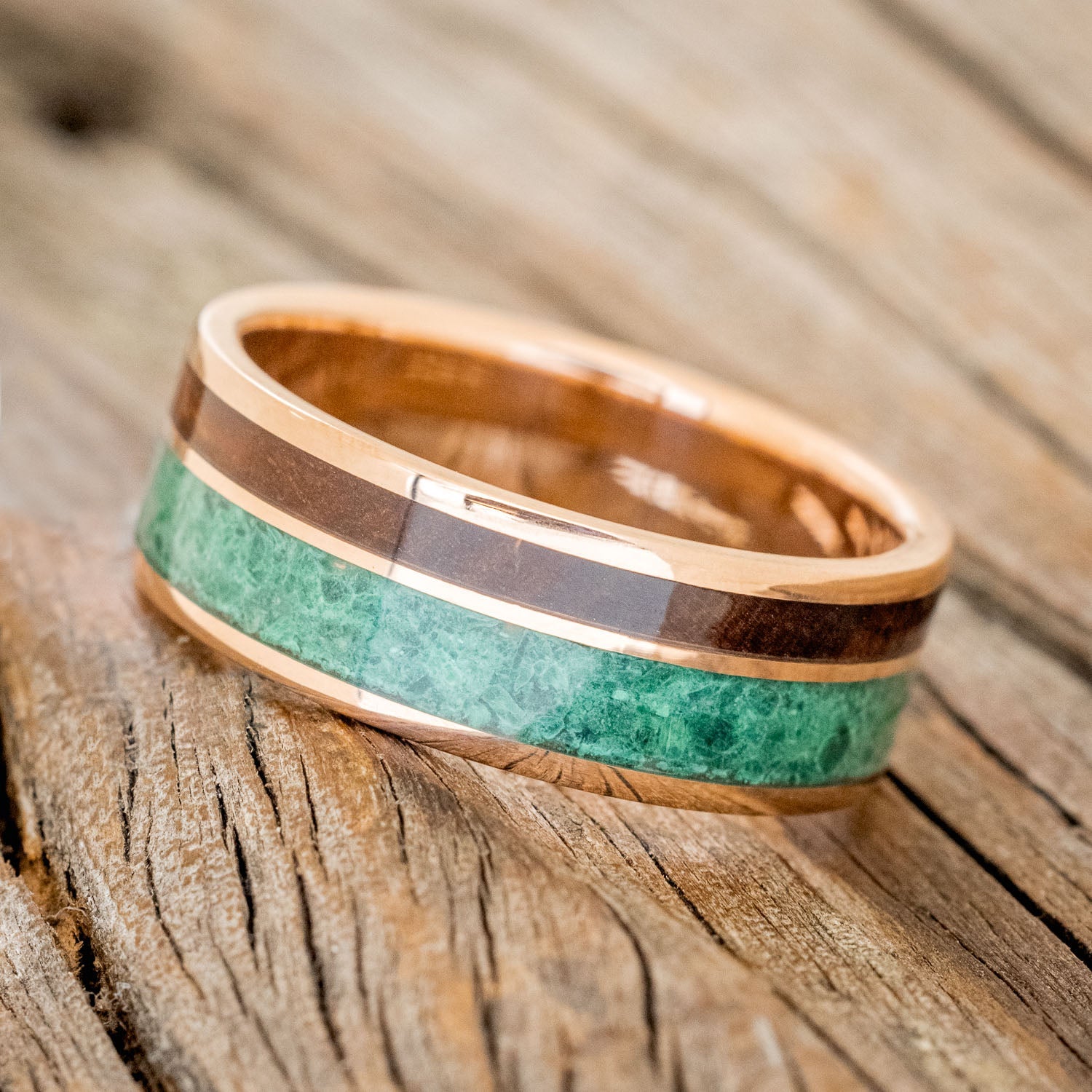 "RAPTOR" - MALACHITE & IRONWOOD WEDDING BAND-5