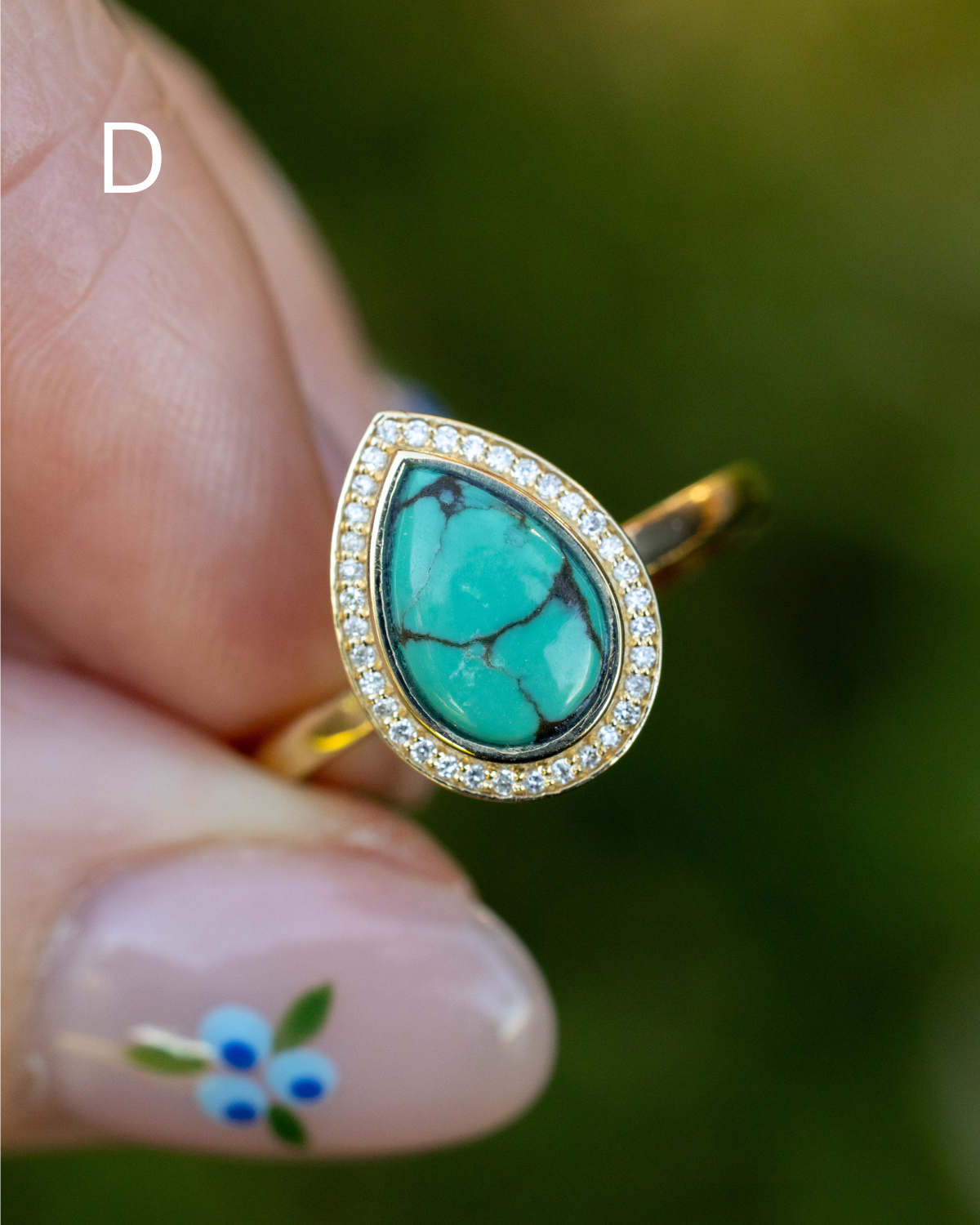 "TERRA" - PEAR-SHAPED TURQUOISE ENGAGEMENT RING WITH DIAMOND HALO - READY TO SHIP-Staghead Designs