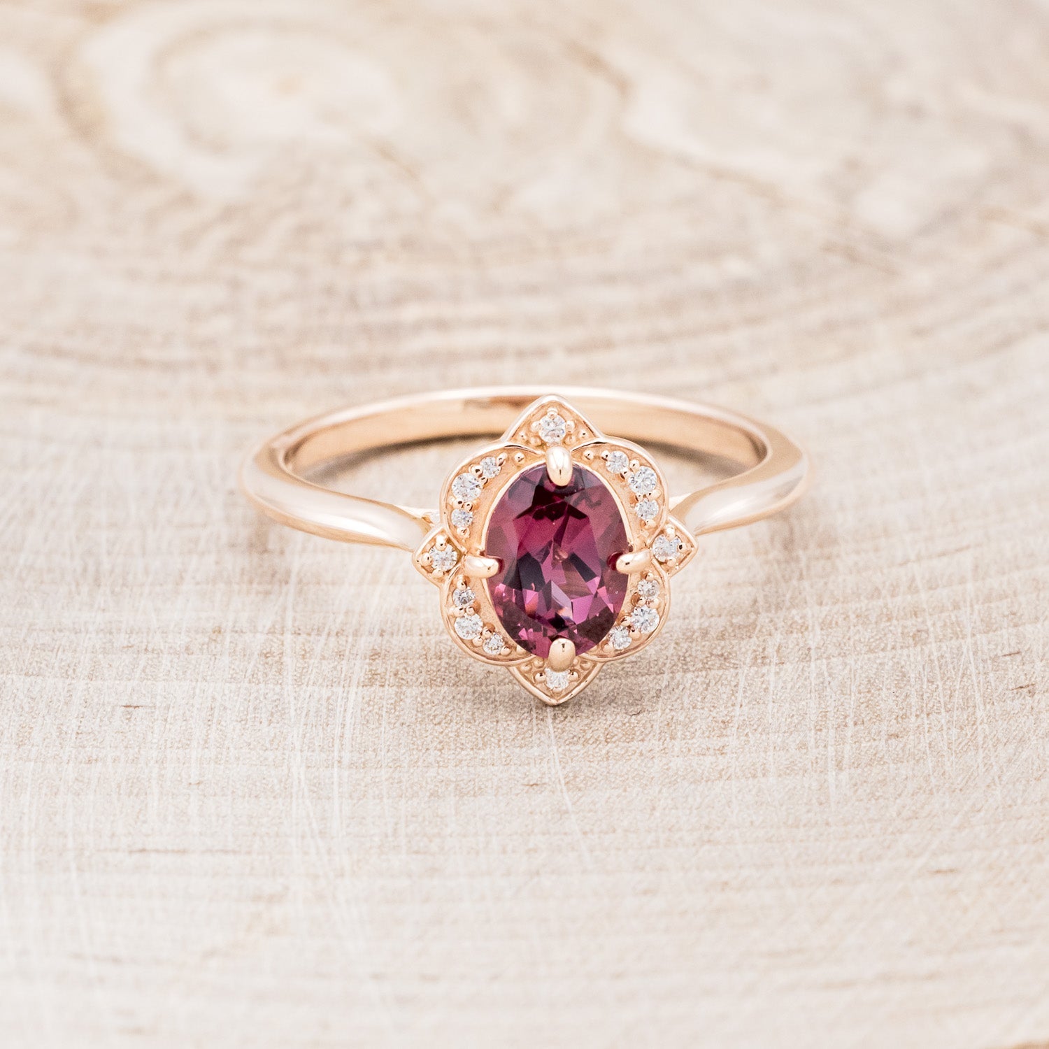 "JANE" - OVAL CUT RHODOLITE GARNET ENGAGEMENT RING WITH DIAMOND ACCENTS-10