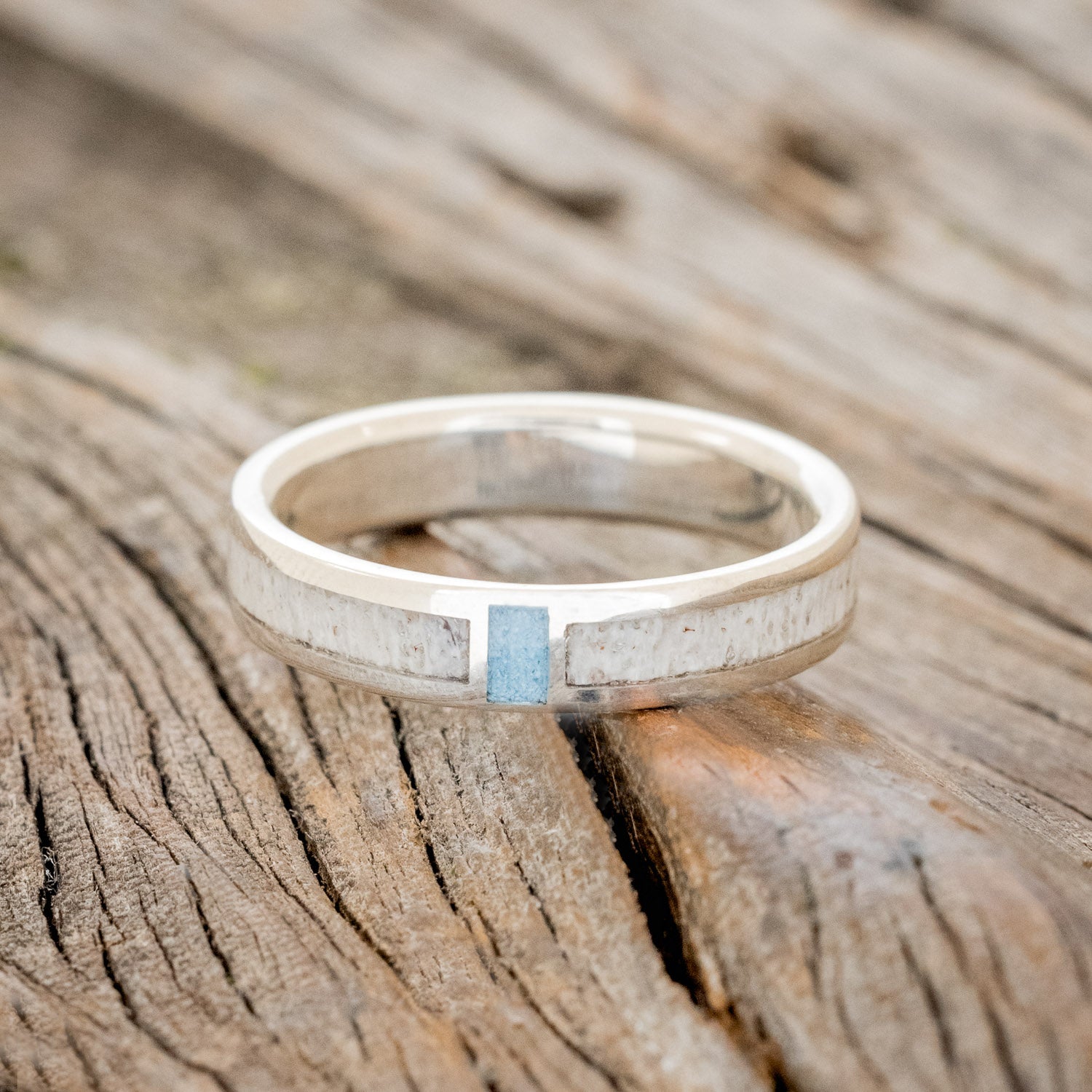 "CASPIAN" - ANTLER & TURQUOISE WEDDING RING-3