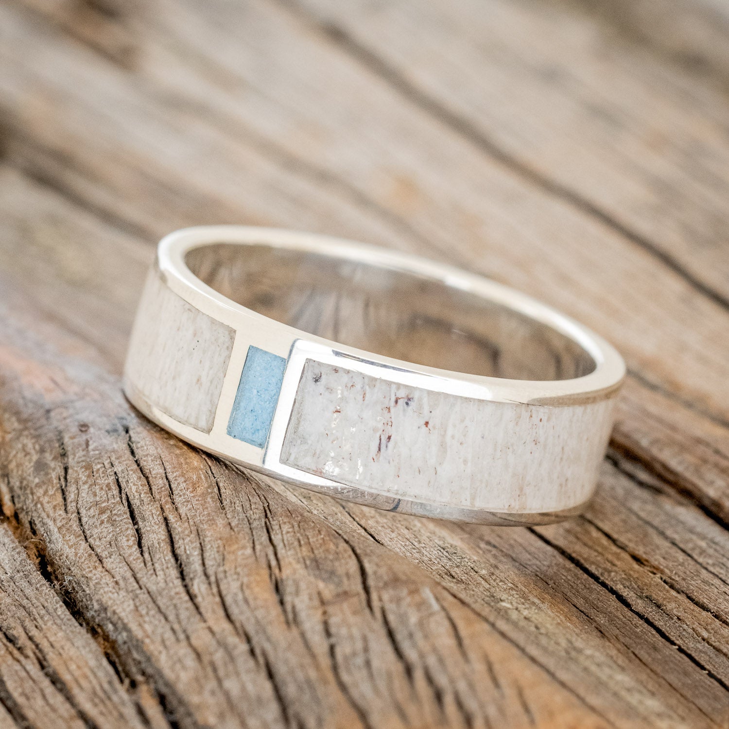 "CASPIAN" - ANTLER & TURQUOISE WEDDING RING-2