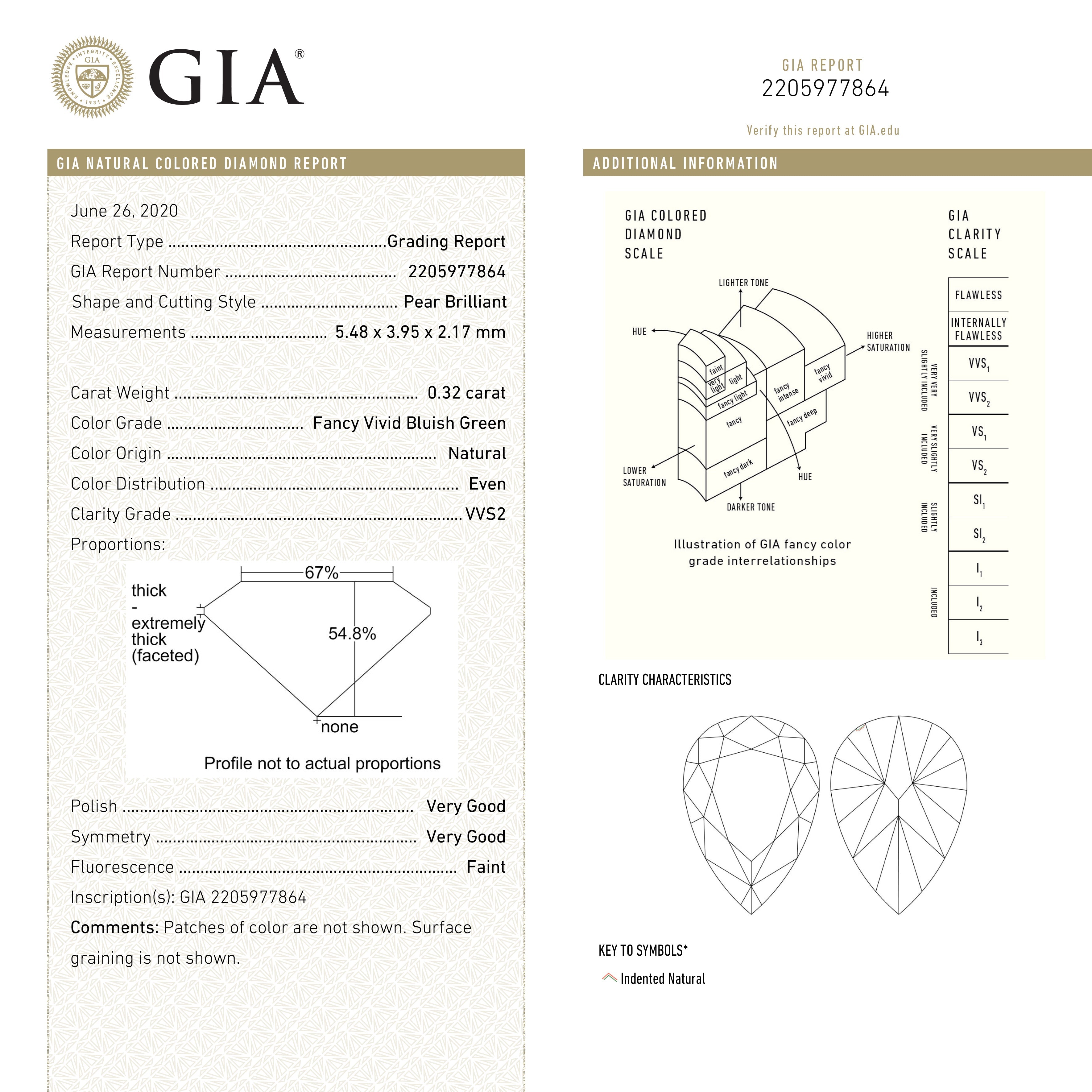 0.32ct 5.48x3.95x2.17mm GIA Fancy Vivid Bluish Green Pear Brilliant 24131-01-Staghead Designs