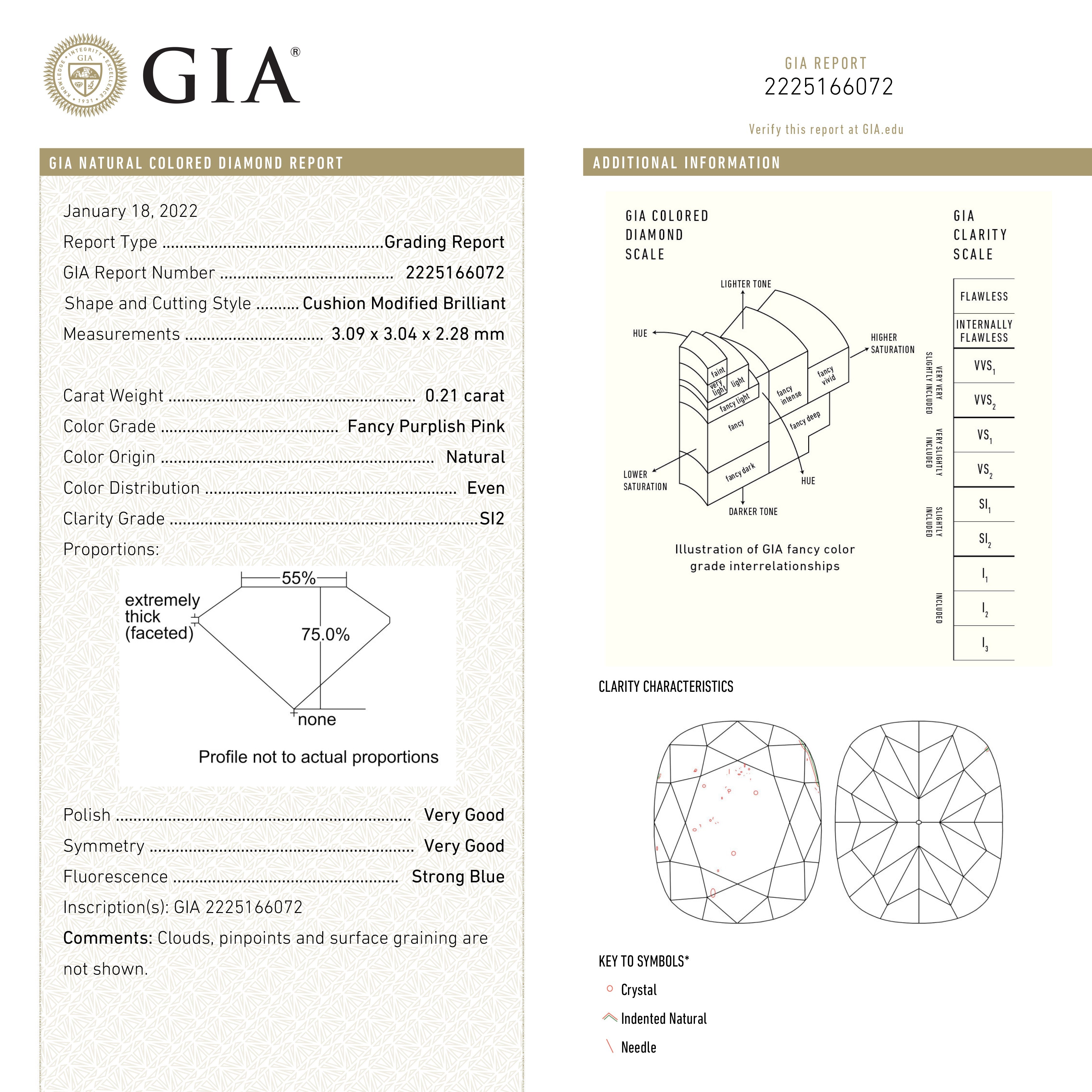 0.21ct 3.09x3.04x2.28mm GIA SI2 Fancy Purplish Pink Cushion Brilliant 🇦🇺 24097-01-Staghead Designs