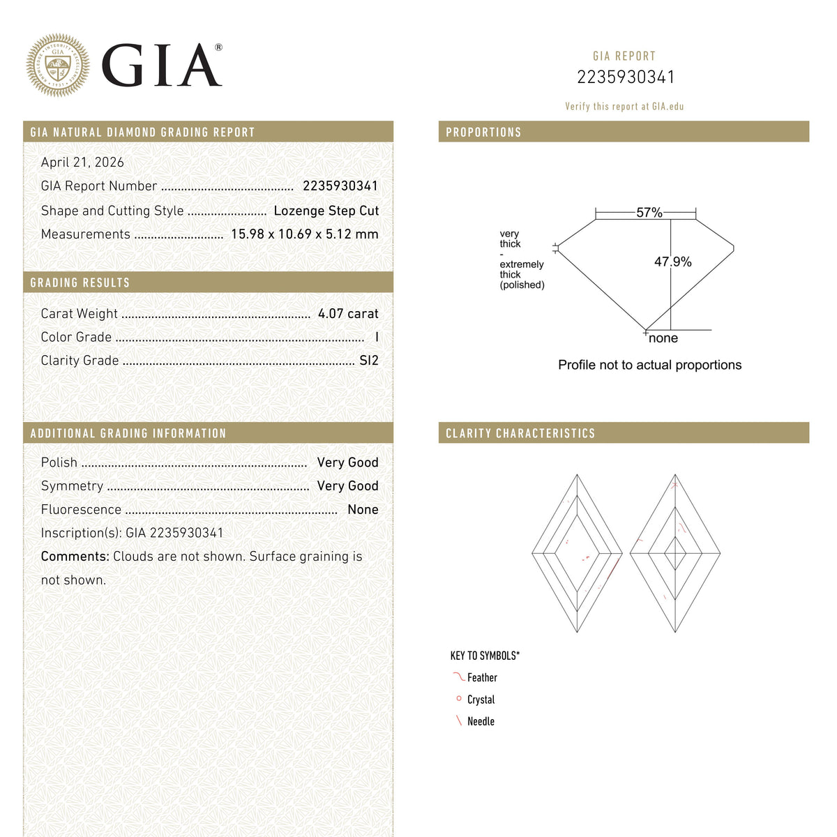 4.07ct 15.98x10.69x5.12mm GIA SI2 I Lozenge Step Cut 28010-01-Staghead Designs