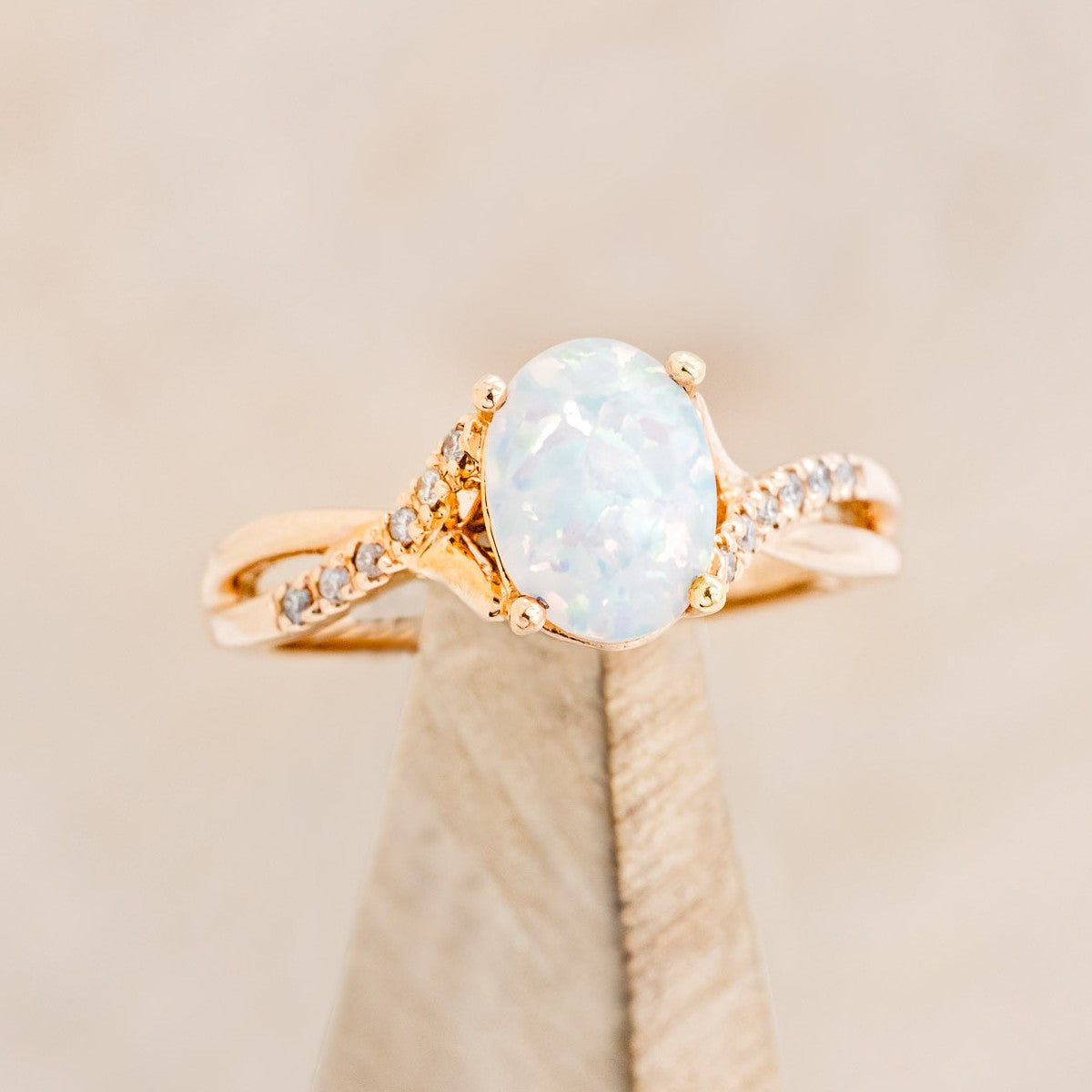 "ROSLYN" - OVAL OPAL ENGAGEMENT RING WITH DIAMOND ACCENTS-1