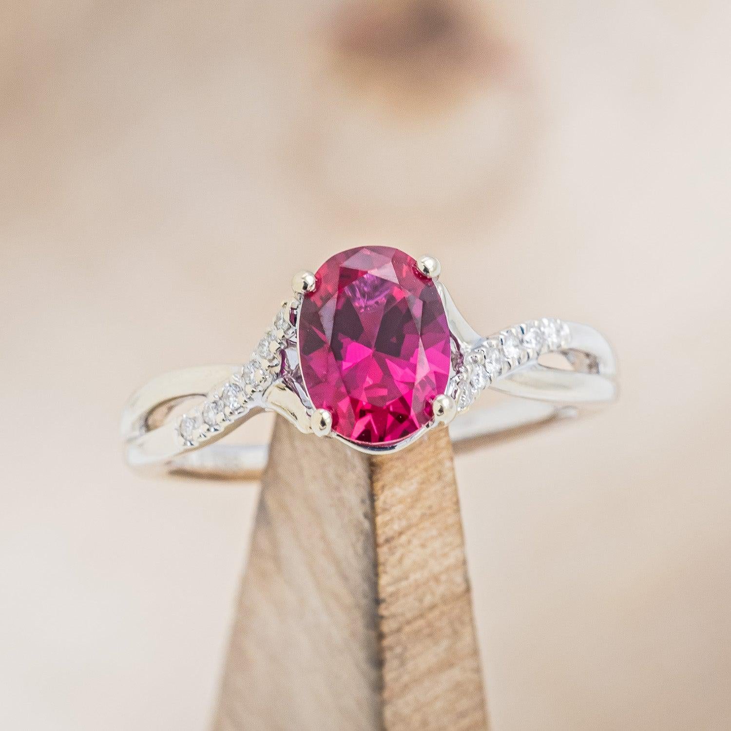 "ROSLYN" - OVAL LAB-GROWN RUBY ENGAGEMENT RING WITH DIAMOND ACCENTS-1