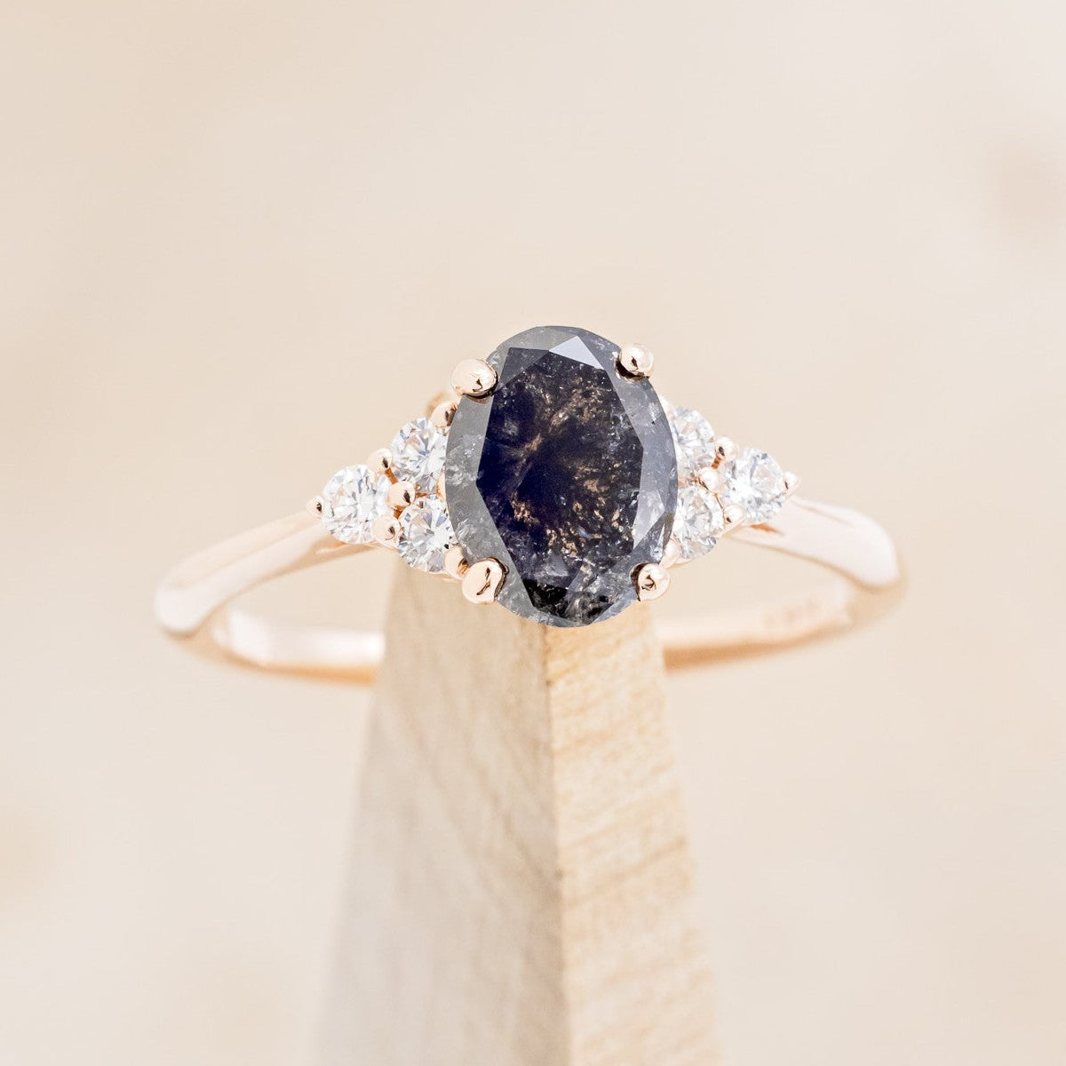 "RHEA" - OVAL SALT & PEPPER DIAMOND ENGAGEMENT RING WITH DIAMOND ACCENTS-1