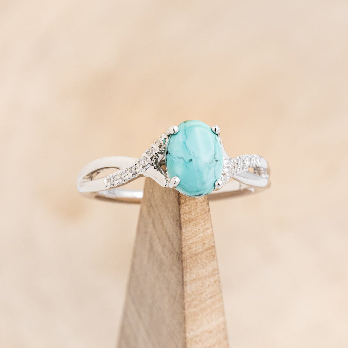 "ROSLYN" - OVAL TURQUOISE ENGAGEMENT RING WITH DIAMOND ACCENTS-1