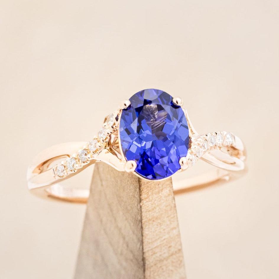 "ROSLYN" - OVAL LAB-GROWN SAPPHIRE ENGAGEMENT RING WITH DIAMOND ACCENTS-1