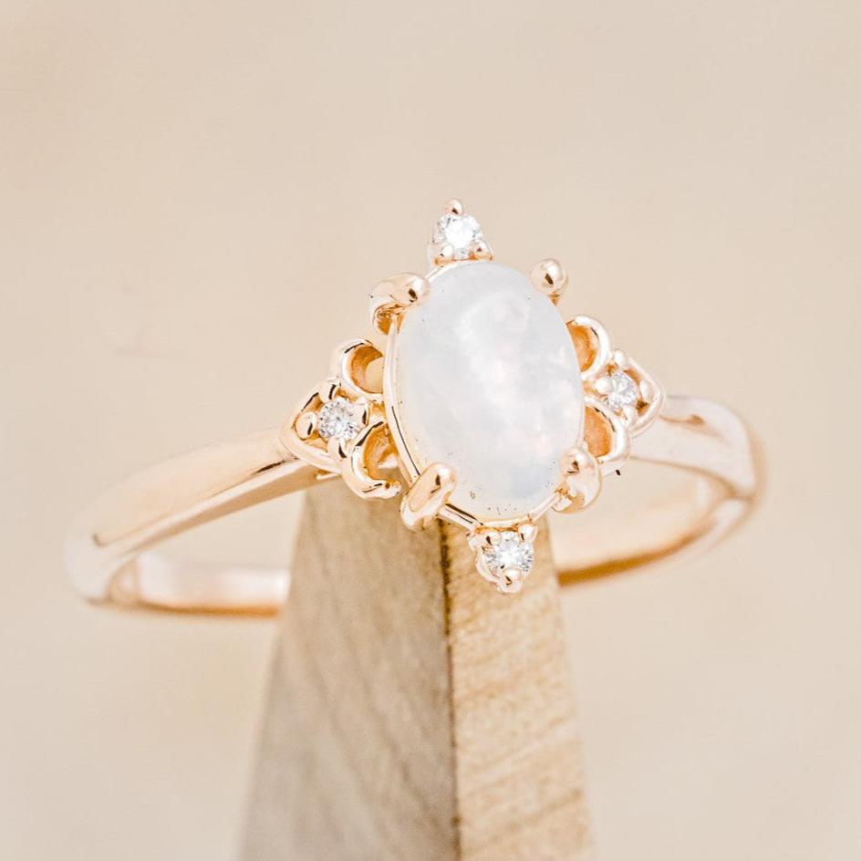 "ZELLA" - WHITE OVAL OPAL ENGAGEMENT RING WITH DIAMOND ACCENTS-1