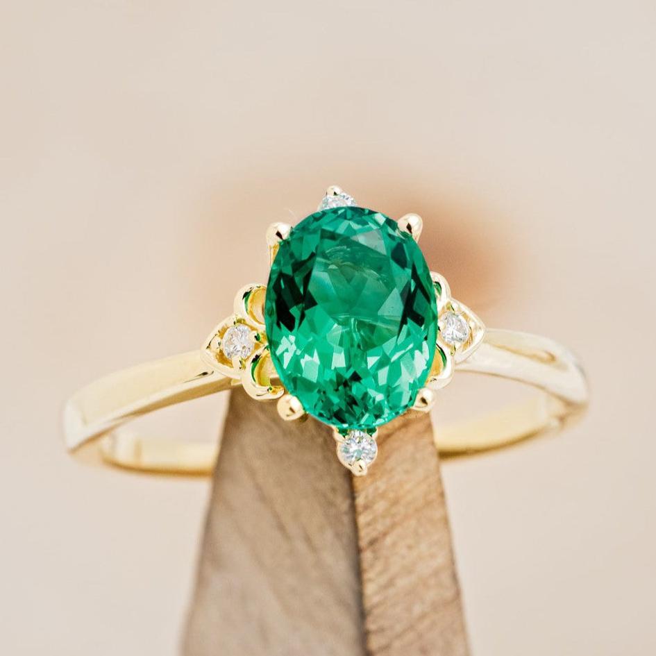 "ZELLA" - OVAL LAB-GROWN EMERALD ENGAGEMENT RING WITH DIAMOND ACCENTS-1
