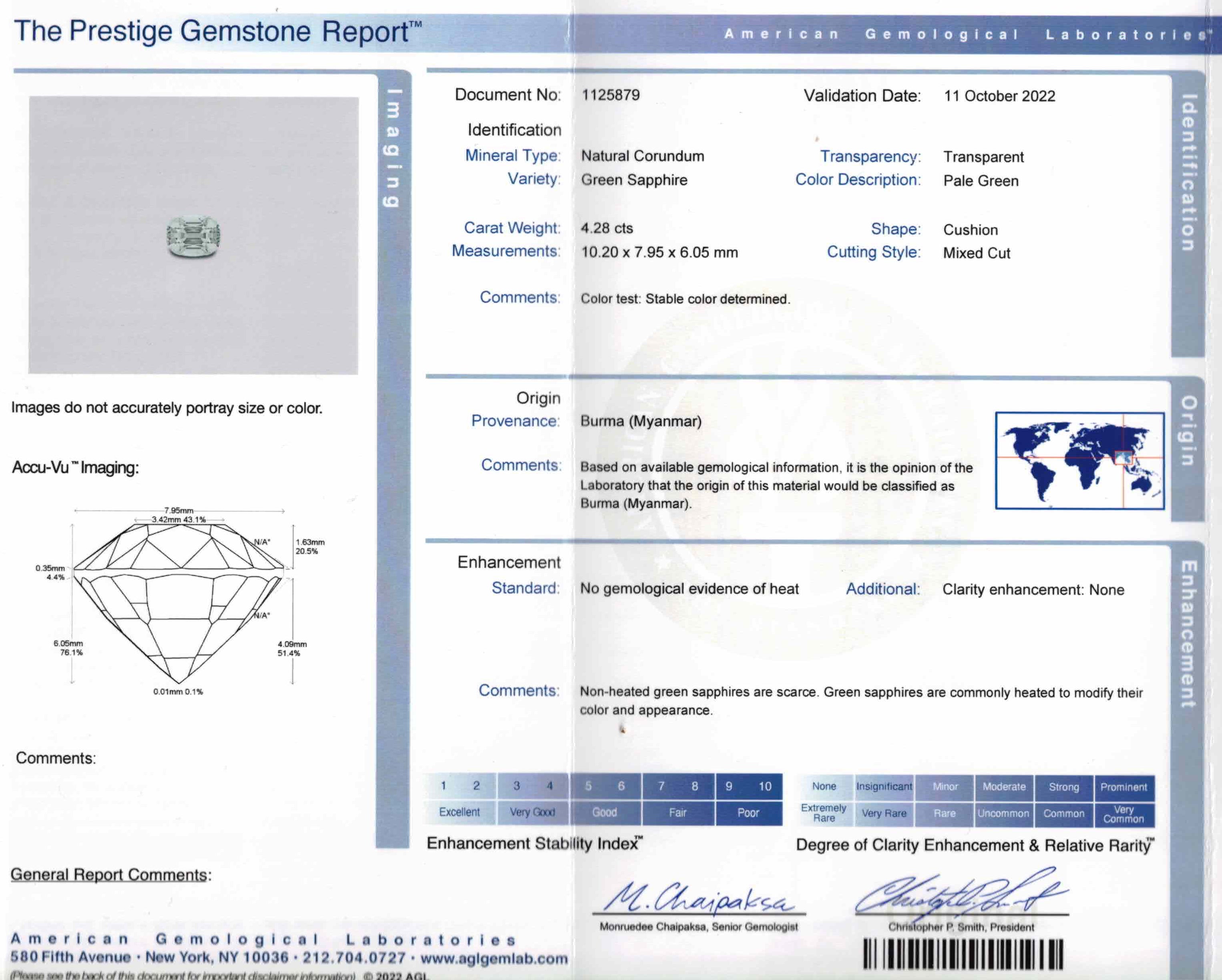 4.28ct 10.20x7.95x6.05mm AGL Cushion Brilliant Sapphire 27415-01-Staghead Designs