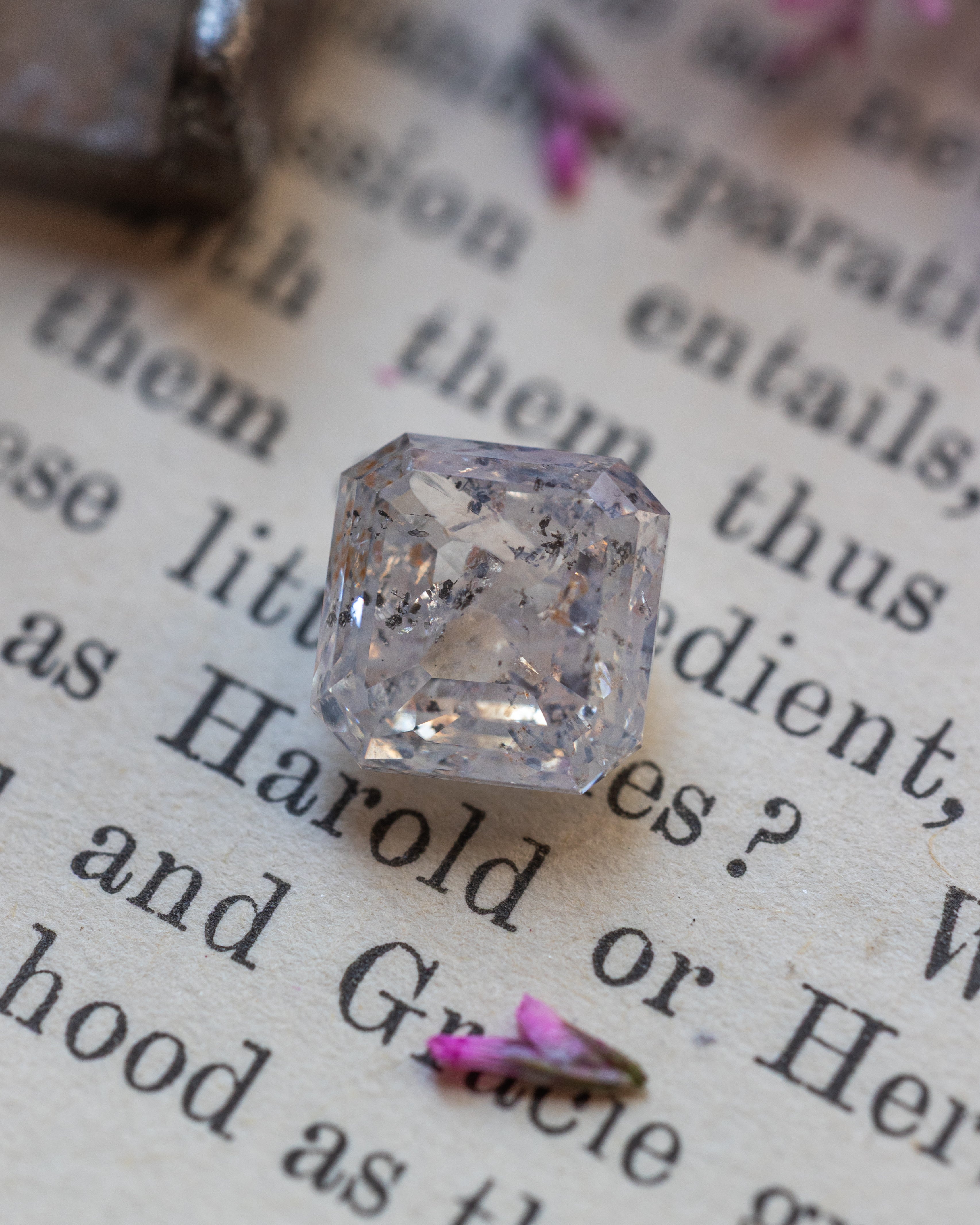 3.53ct 8.37x8.18x4.86mm Asscher Cut Milky Grey Salt & Pepper Diamond