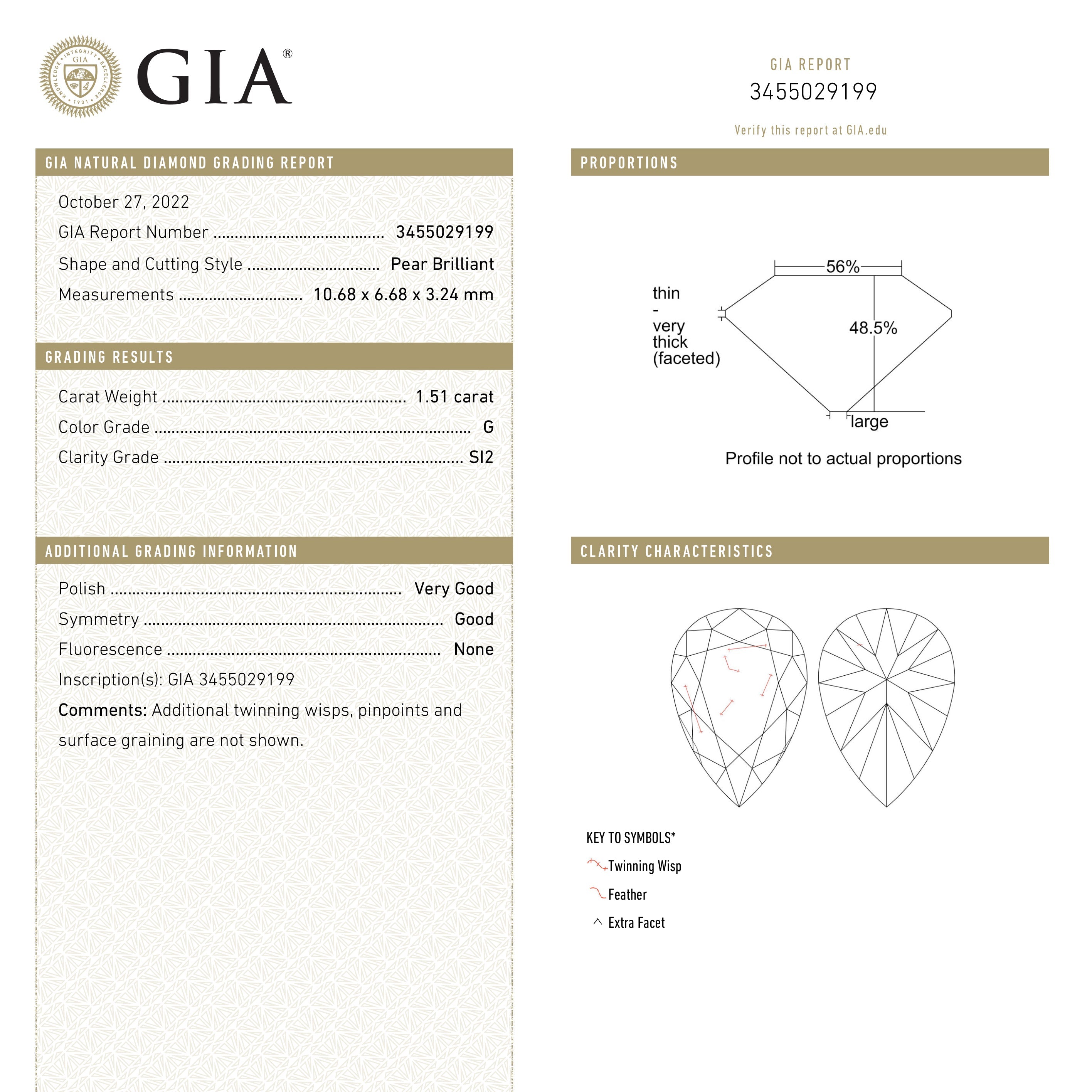 1.51ct 10.68x6.68x3.24mm GIA SI2 G Modern Antique Pear Brilliant 25086-01-Staghead Designs