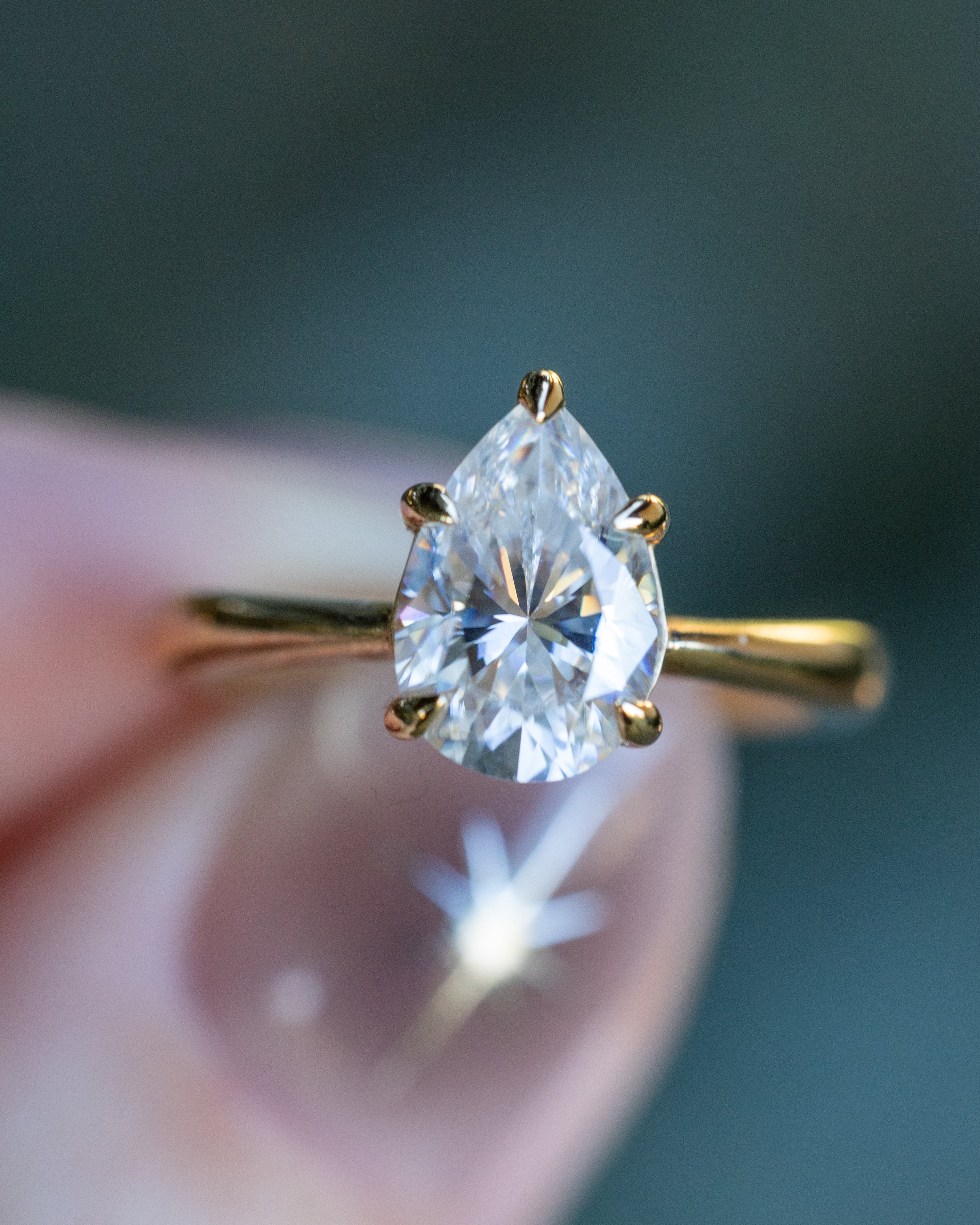 5 PRONG PEAR-SHAPED MOISSANITE SOLITAIRE ENGAGEMENT RING - 14K YELLOW GOLD - SIZE 4 1/2-Staghead Designs