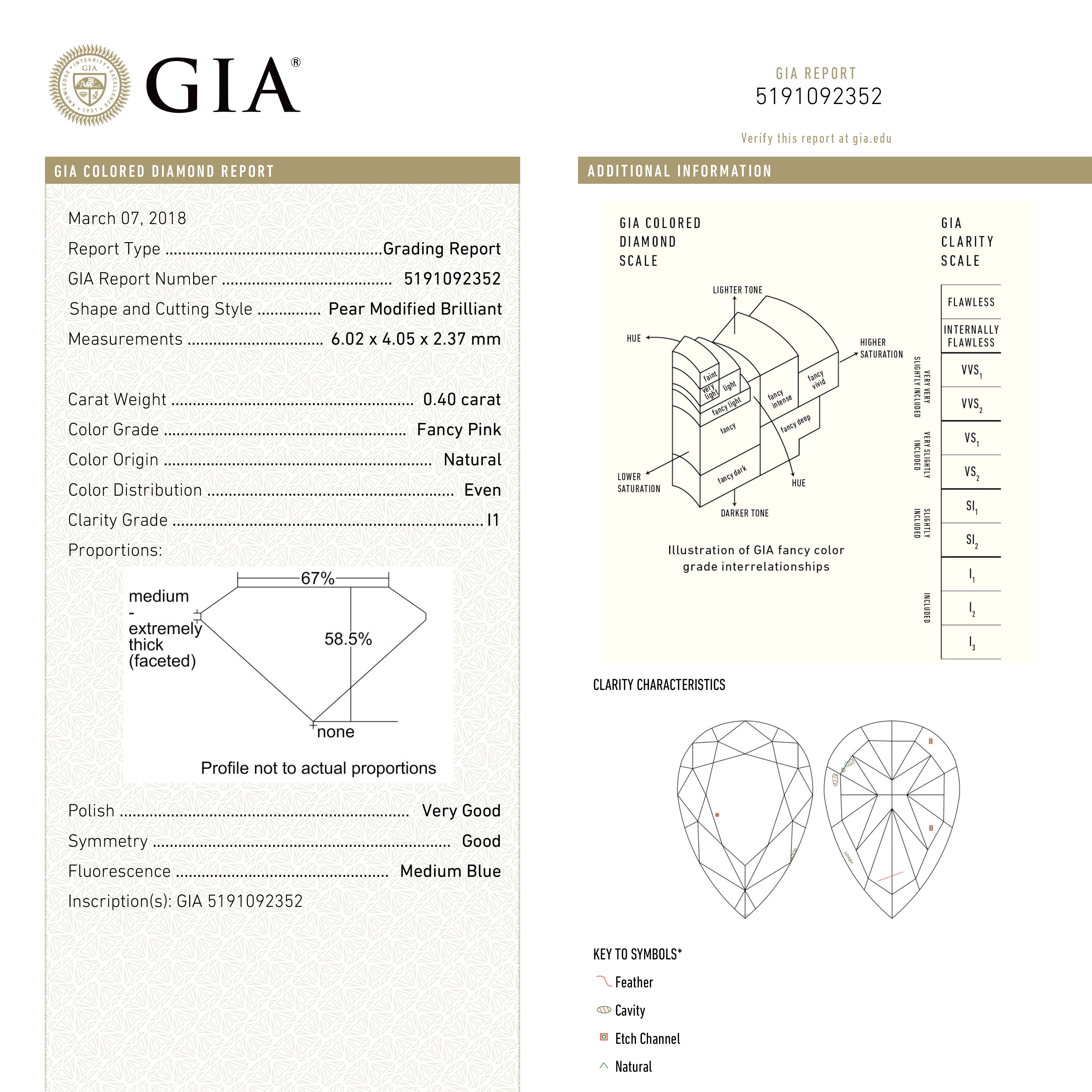0.40ct 6.02x4.05x2.37mm GIA I1 Fancy Pink Pear Brilliant 🇦🇺 24128-01-Staghead Designs