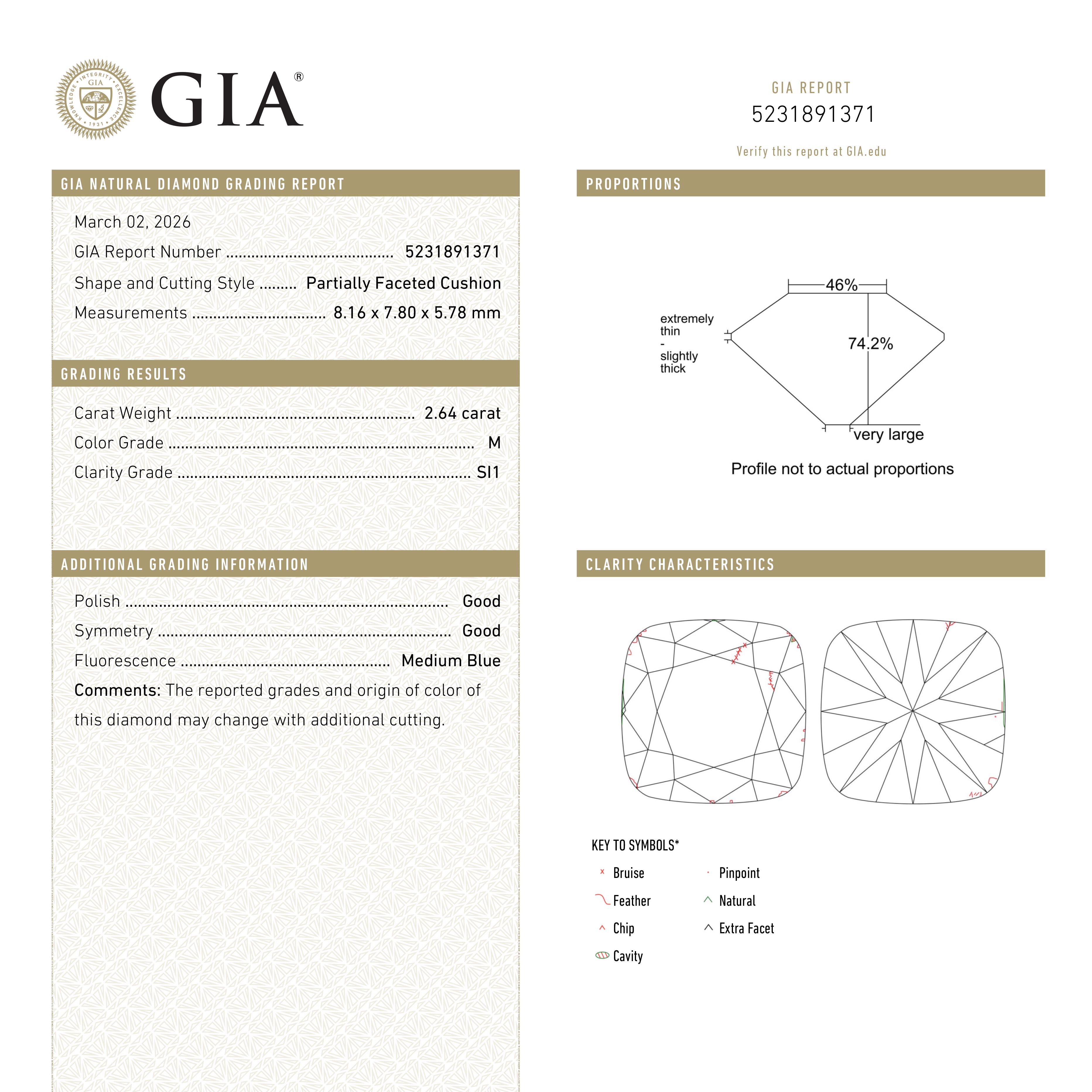 2.64ct 8.16x7.80x5.78mm GIA SI1 M Antique Peruzzi Cut 28035-01-Staghead Designs
