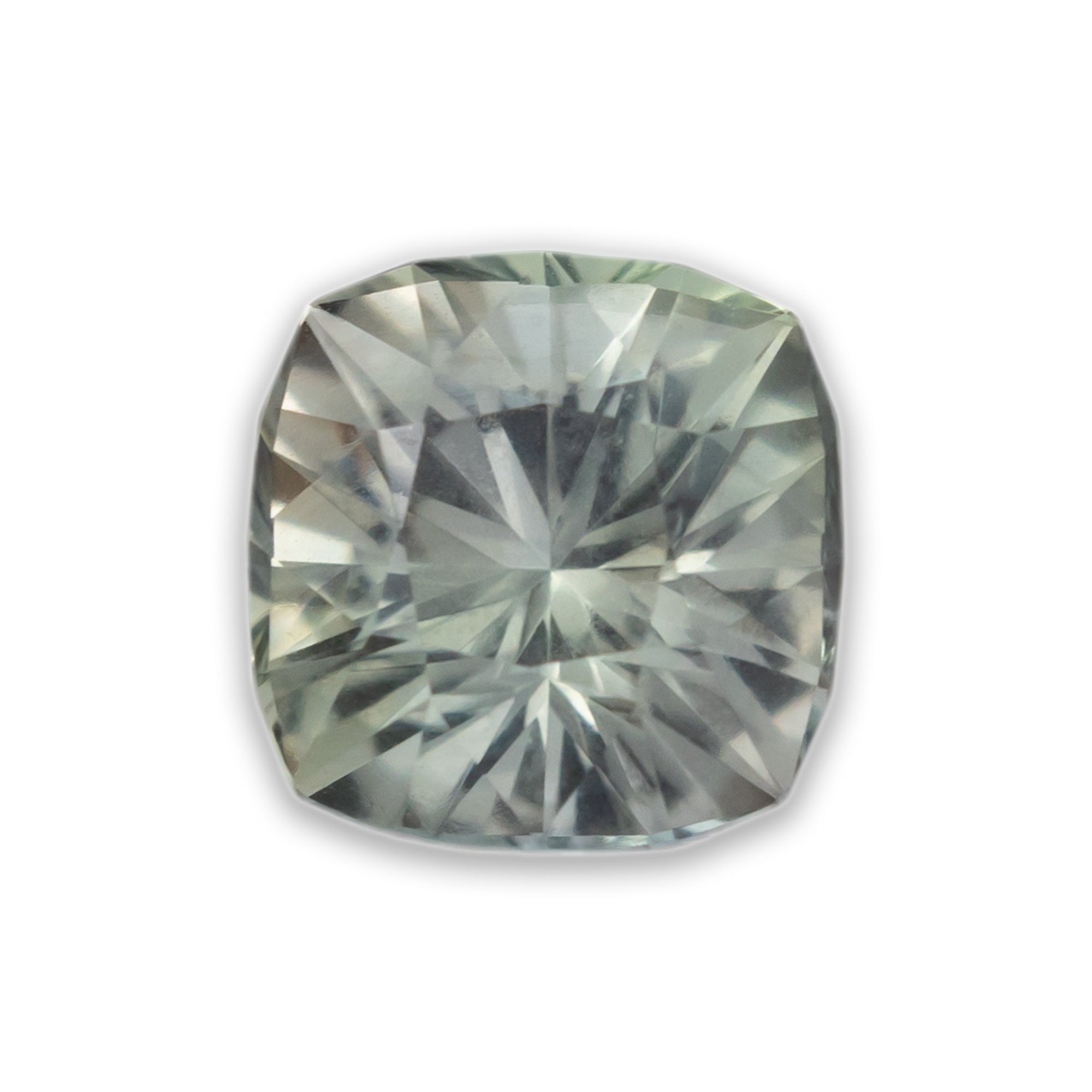 Silver cushion-cut sapphire on a white background