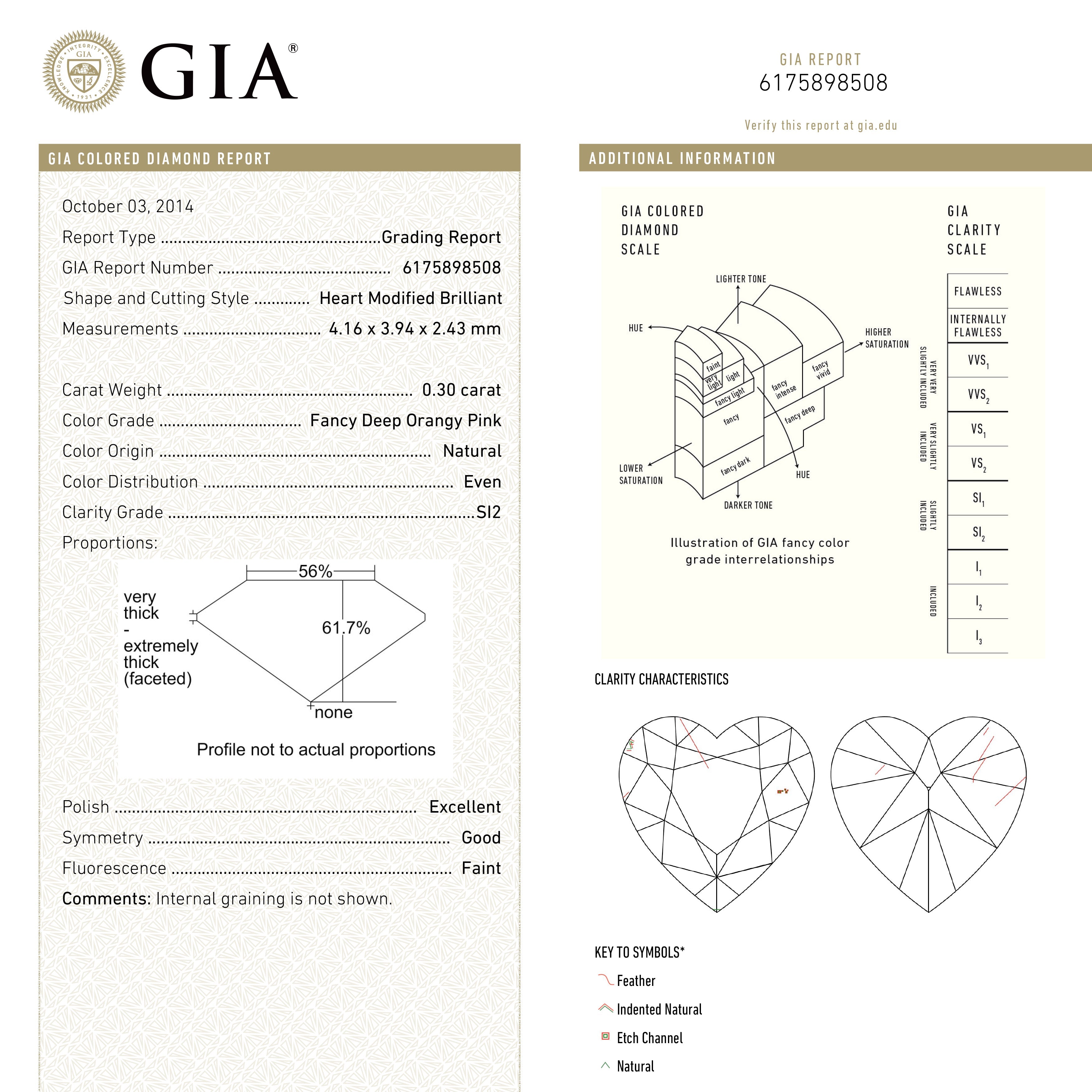 0.30ct 4.16x3.94x2.43mm GIA SI2 Fancy Deep Orangy Pink Heart Brilliant 🇦🇺 24122-01-Staghead Designs