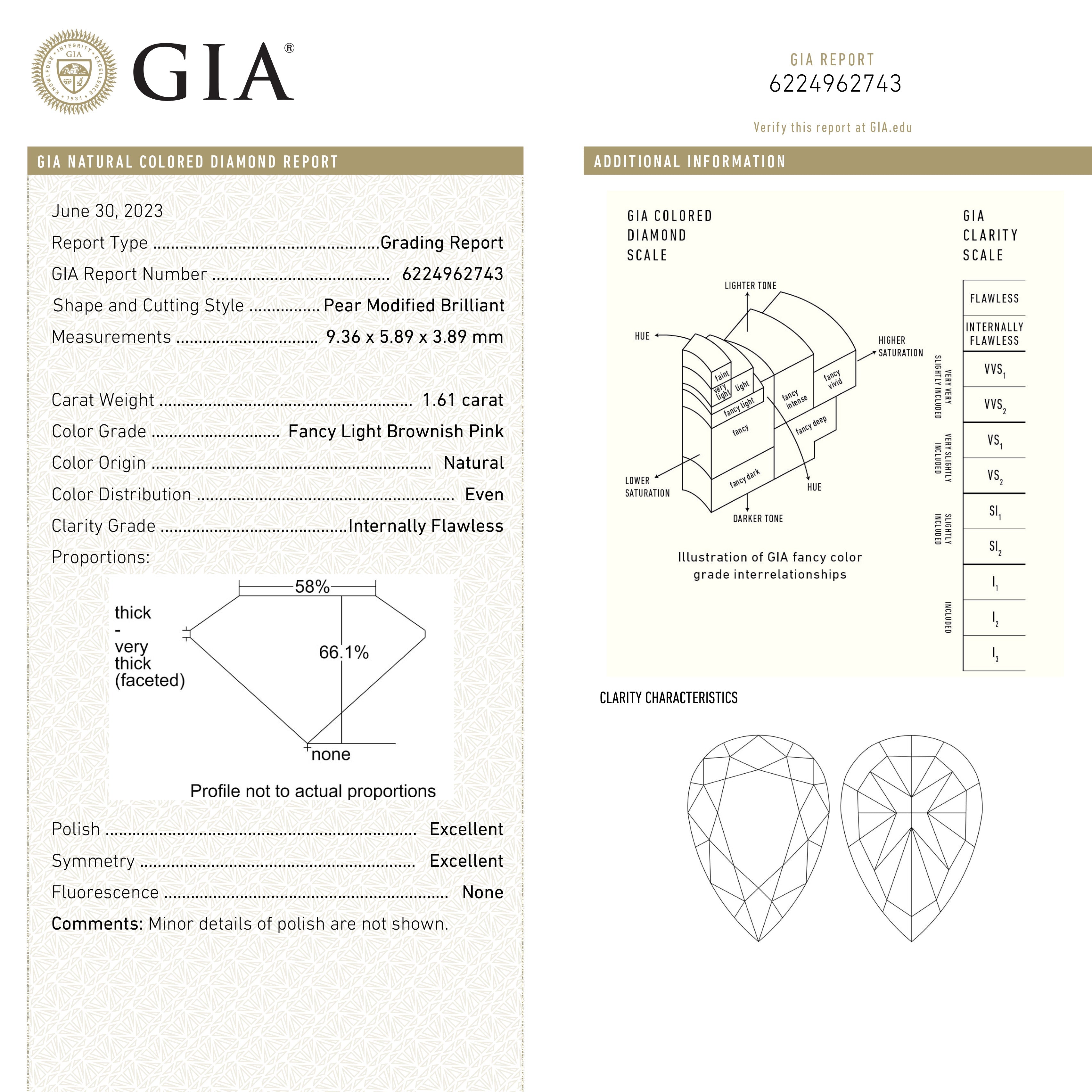 1.61ct 9.36x5.89x3.89mm GIA Internally Flawless Fancy Light Brownish Pink Pear Brilliant 24160-01-Staghead Designs