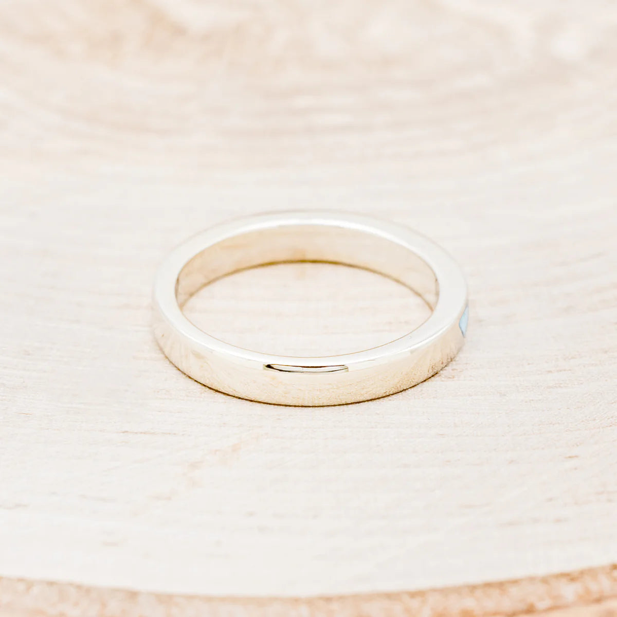 Turquoise Stacking Band With Diamond Accent - 14K White Gold - Size 8 3/4