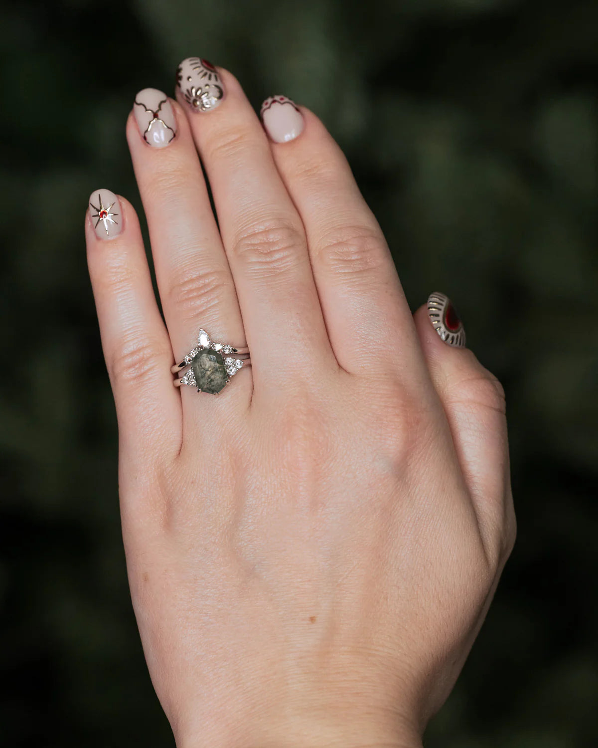 "OCTAVIA" - ELONGATED HEXAGON CUT ENGAGEMENT RING WITH DIAMOND ACCENTS-Staghead Designs