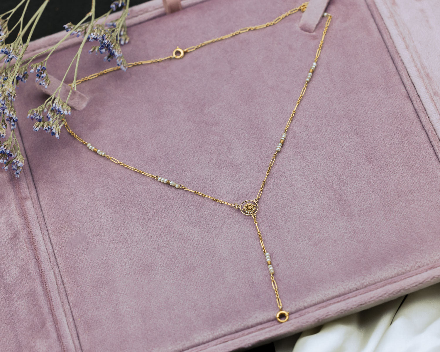 ANTIQUE 14K YELLOW GOLD VICTORIAN CHAIN WITH CHARM HOLDER-Staghead Designs