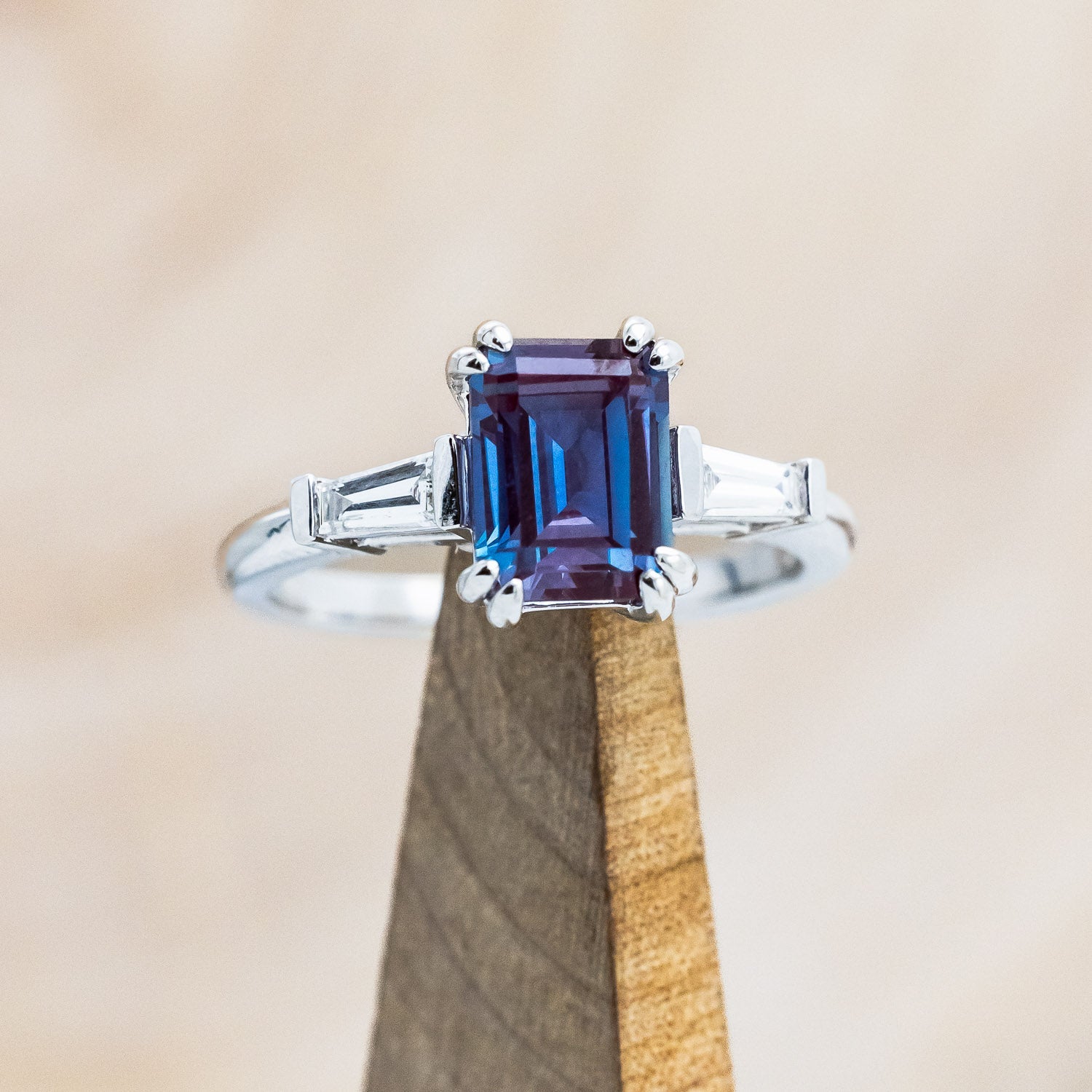 "ALBINA" - EMERALD CUT LAB-GROWN ALEXANDRITE ENGAGEMENT RING WITH LAB-GROWN DIAMOND ACCENTS-1