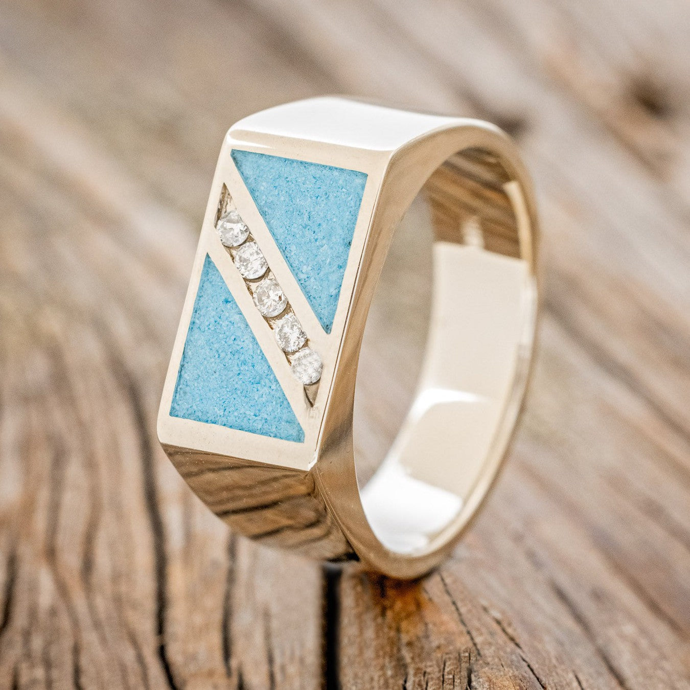 "ALDEN" - TURQUOISE & DIAMONDS WEDDING BAND-1