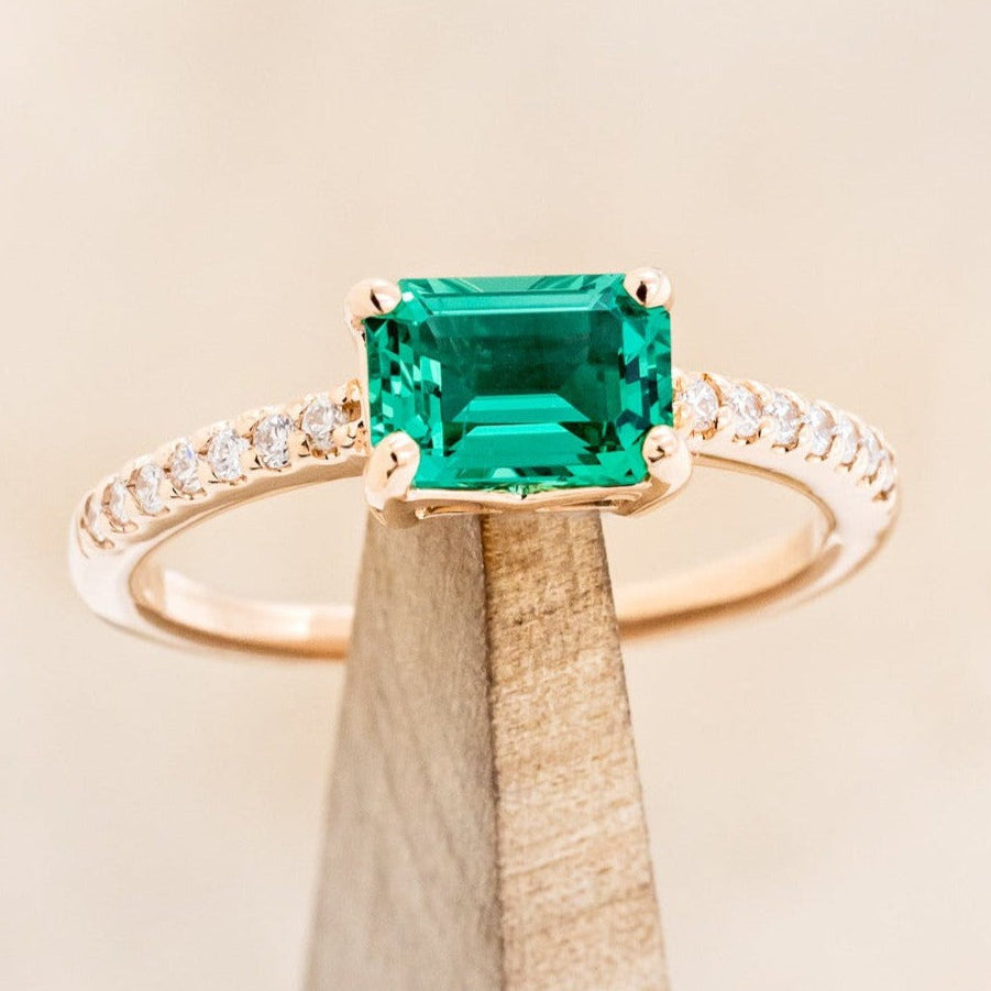 "AMARA" - LAB-GROWN EMERALD ENGAGEMENT RING WITH DIAMOND ACCENTS-1
