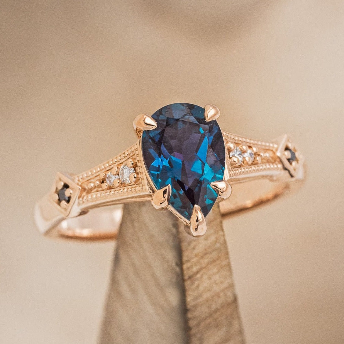 "ANNORA" - PEAR CUT ENGAGEMENT RING WITH DIAMOND ACCENTS-Staghead Designs