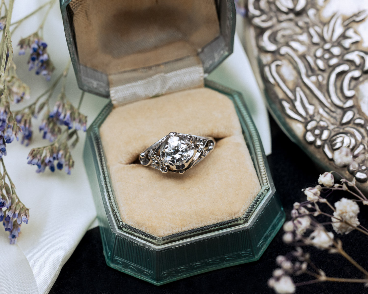 Floral Art-Deco Diamond Vintage Engagement Ring | Staghead Designs