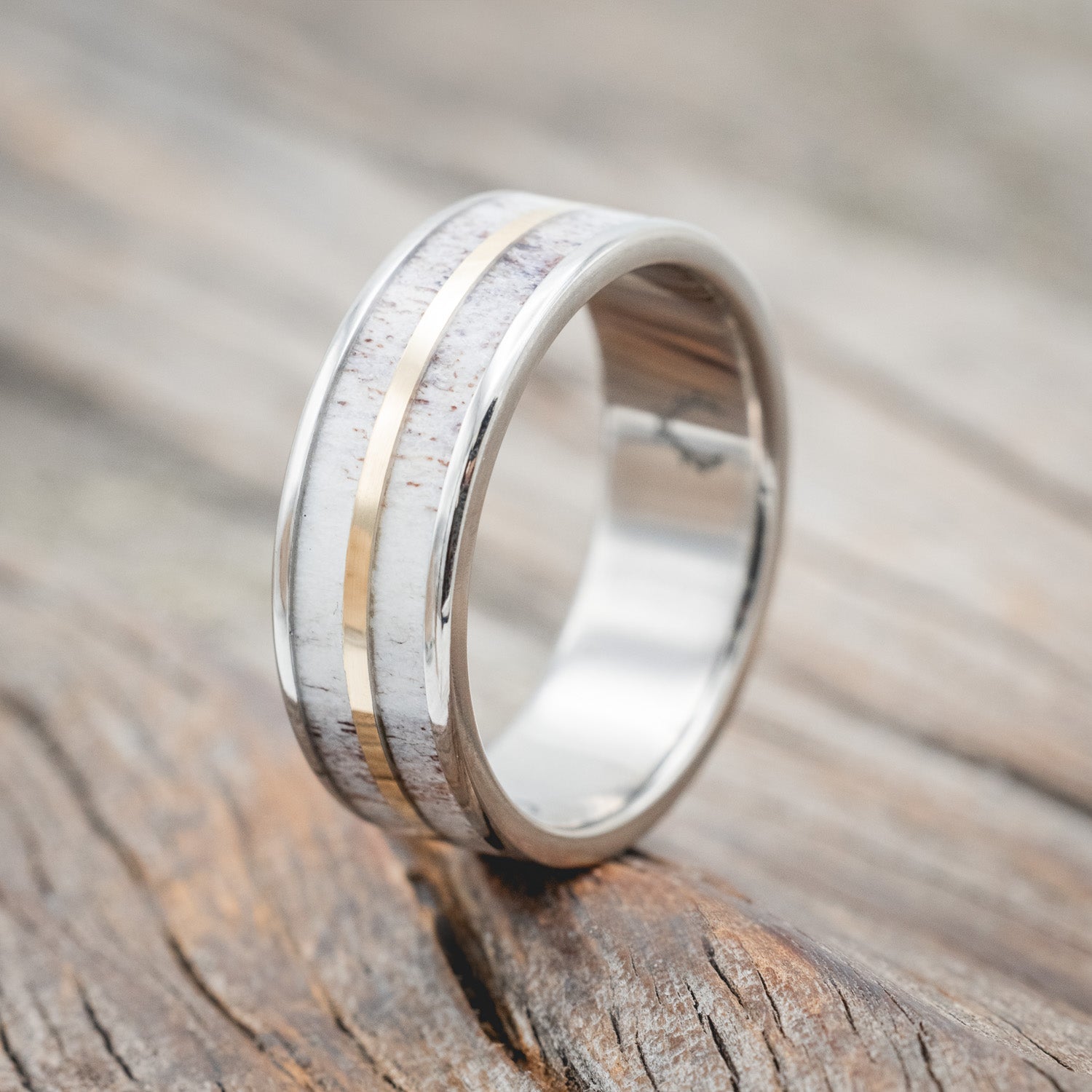 ANTLER & 14K GOLD INLAY WEDDING BAND-Staghead Designs
