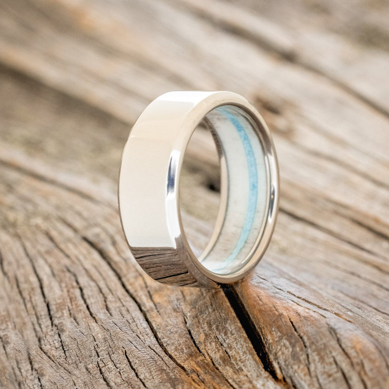 ANTLER LINED WEDDING BAND WITH OFF SET TURQUOISE-1