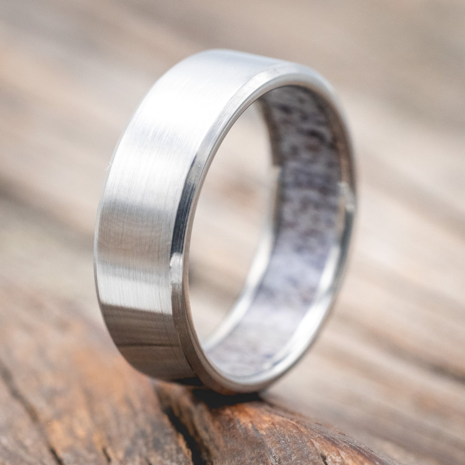 ANTLER LINED WEDDING RING WITH A BRUSHED FINISH-Staghead Designs