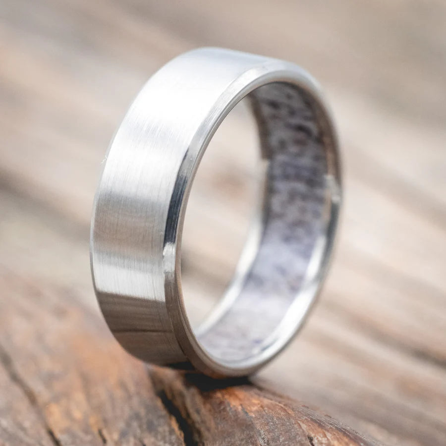 ANTLER LINED WEDDING BAND WITH BRUSHED FINISH - TITANIUM (6MM) - SIZE 8-Staghead Designs
