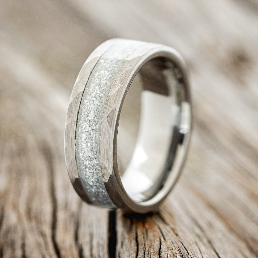 "APOLLO" - FACETED TUNGSTEN WEDDING BAND WITH DIAMOND DUST INLAY - READY TO SHIP-1