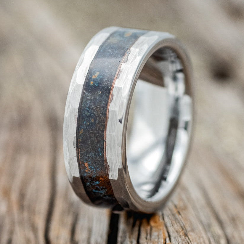 PATINA COPPER WEDDING BAND FEATURING A FACETED TUNGSTEN BAND-1