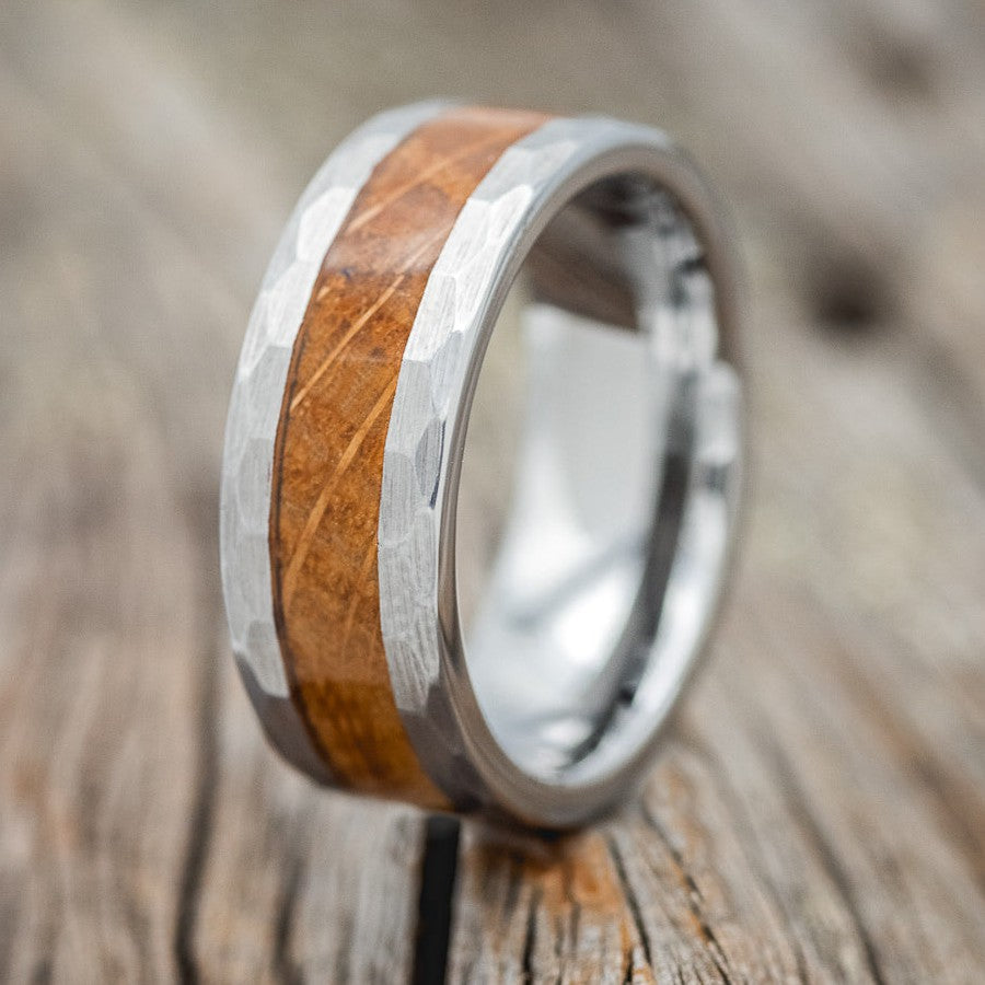 WHISKEY BARREL OAK & FACETED EDGES ON A TUNGSTEN WEDDING BAND-1