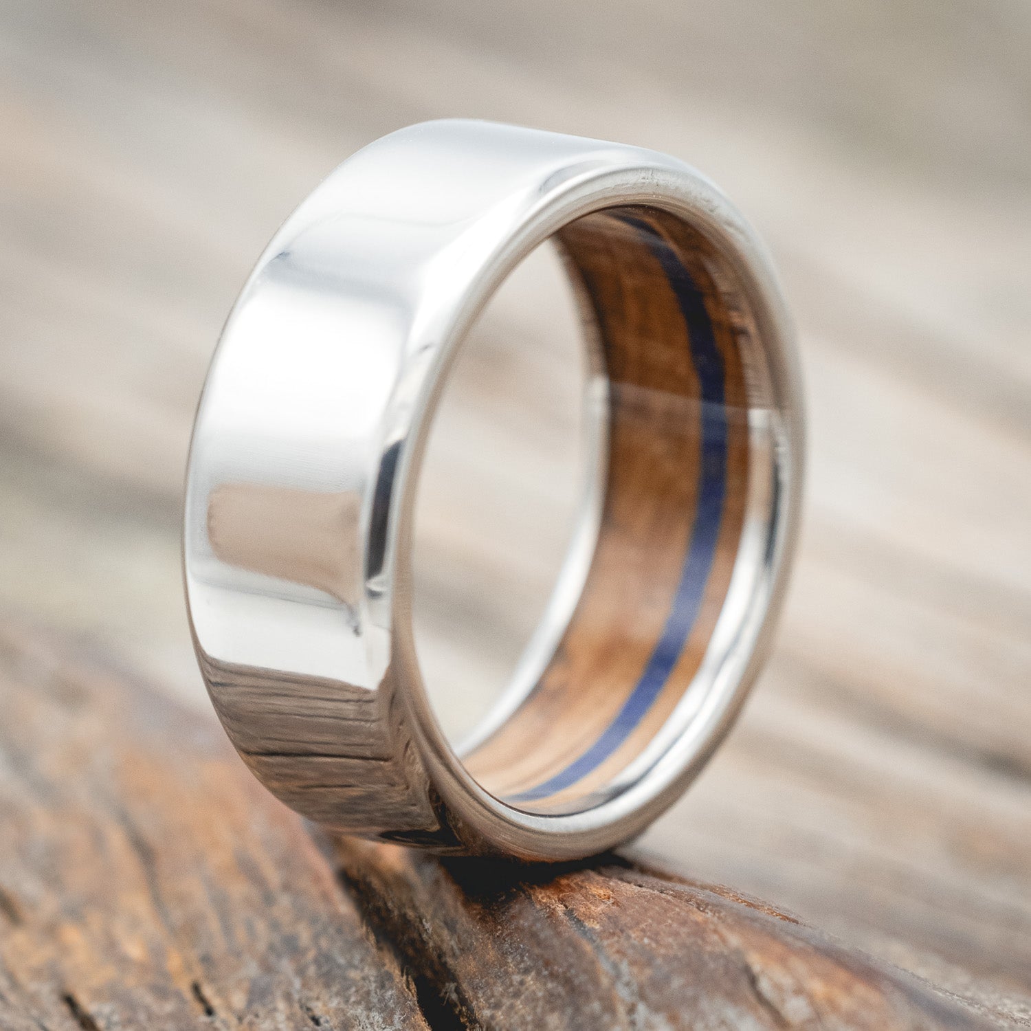 "ARGOS" - WHISKEY BARREL OAK & LAPIS LAZULI LINED WEDDING BAND-Staghead Designs