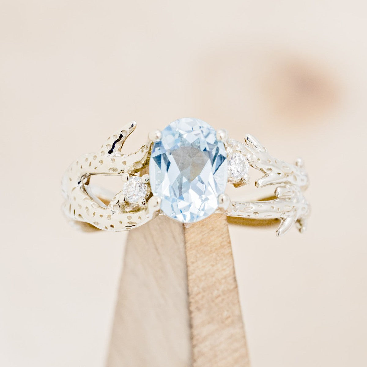 "ARTEMIS" - CORAL INSPIRED OVAL SKY BLUE TOPAZ ENGAGEMENT RING WITH DIAMOND ACCENTS-1